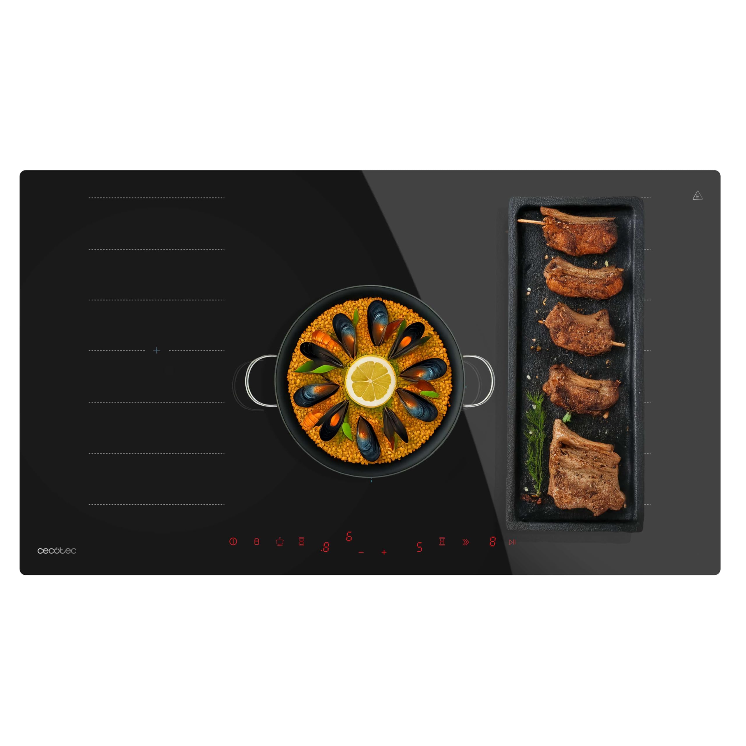 Cecotec Placa de Induccion 2 Zonas Flex - 1 Fuego Bolero Squad I 5600 FullFlex90. 10200W, 2 Zonas Flex, 1 Zona 30cm, 9 Niveles, Booster, Control Táctil, Keep Warm, Kid Lock, Temporizador, Ancho 90cm