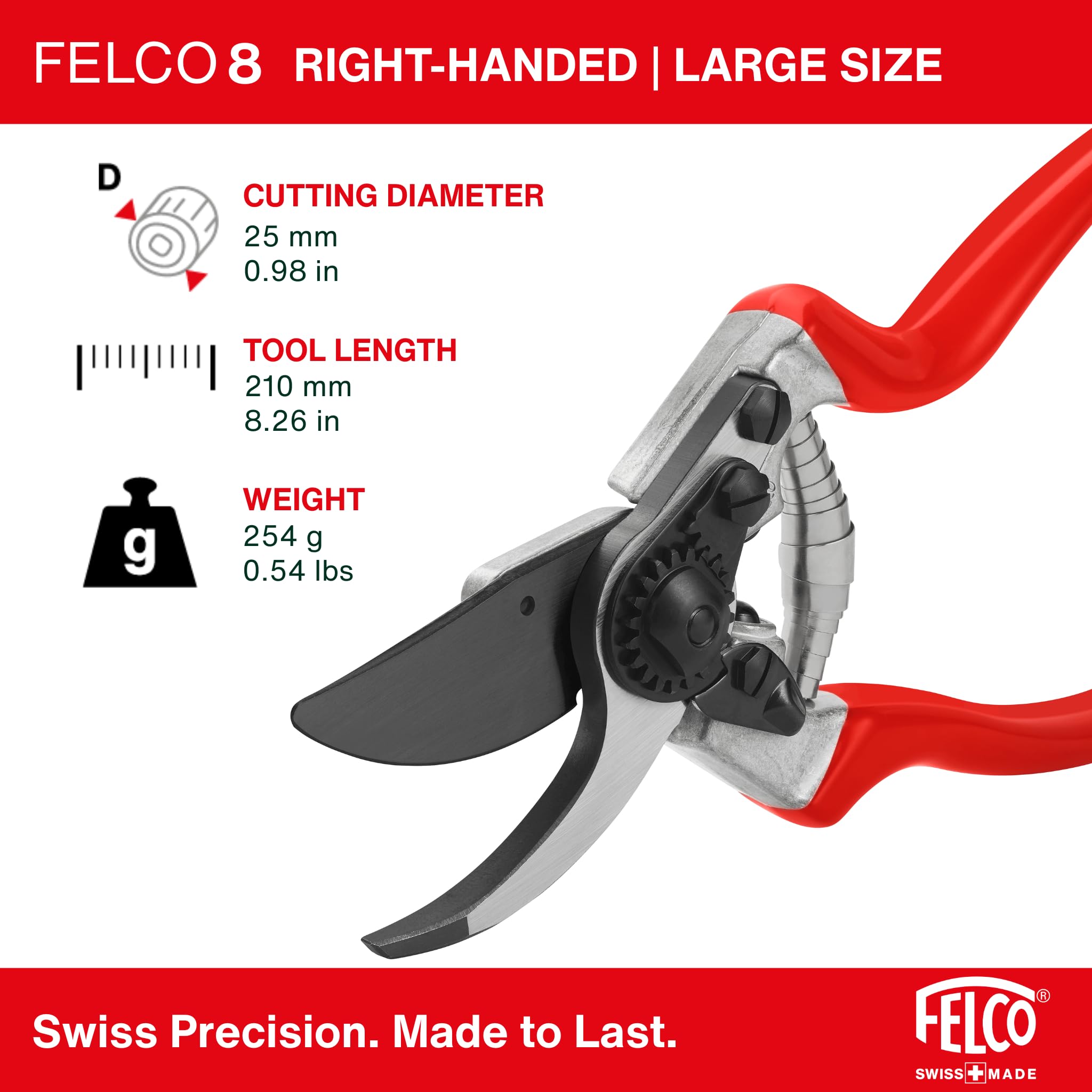 FELCO 8 Forbici da Potatura Professionali Bypass 25 mm per Mano Destra con Trapiantatore Manuale FELCO 401