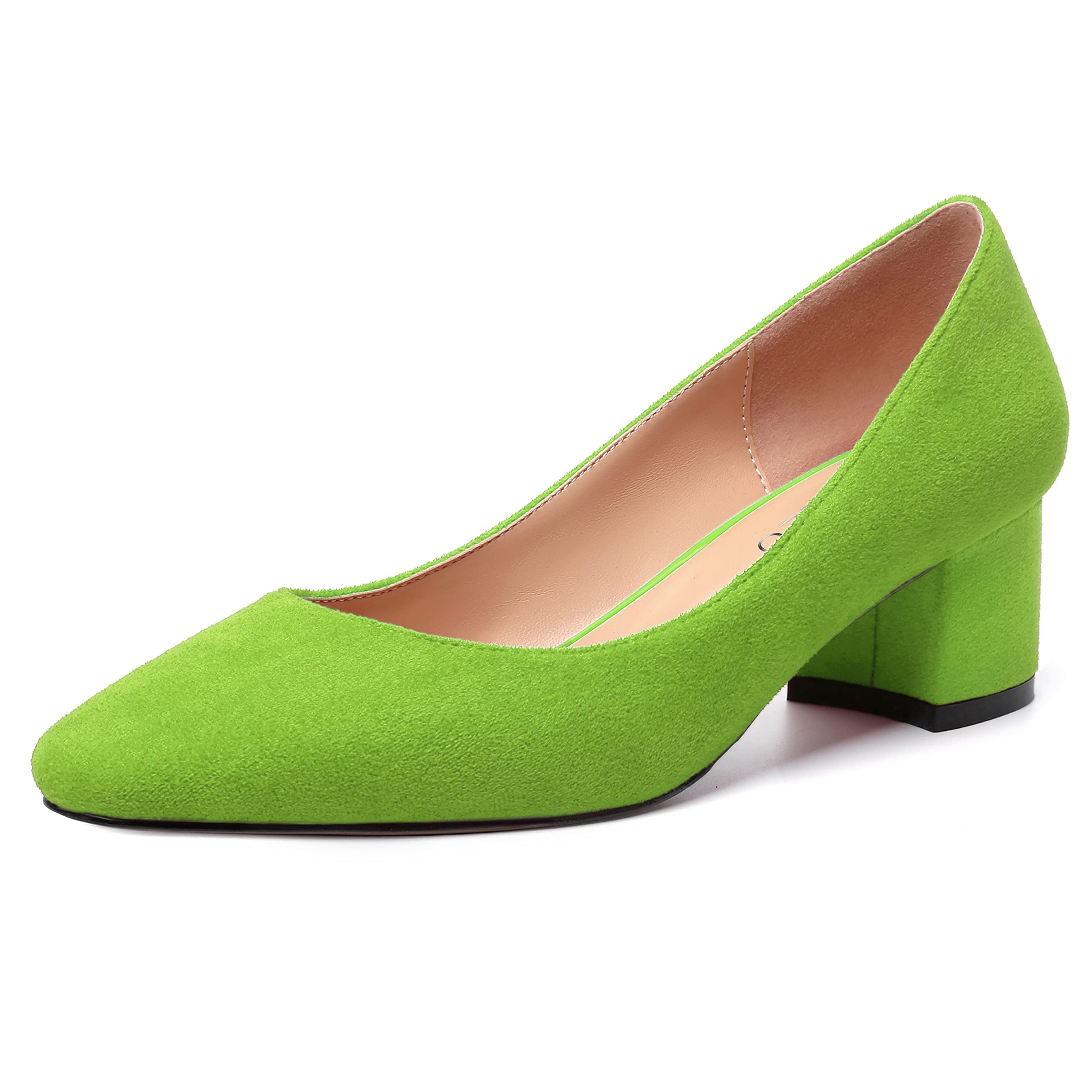 NUMALEOWomens Slip On Casual Suede Office Square Toe Solid Chunky Low Heel Court Shoes 2 Inch