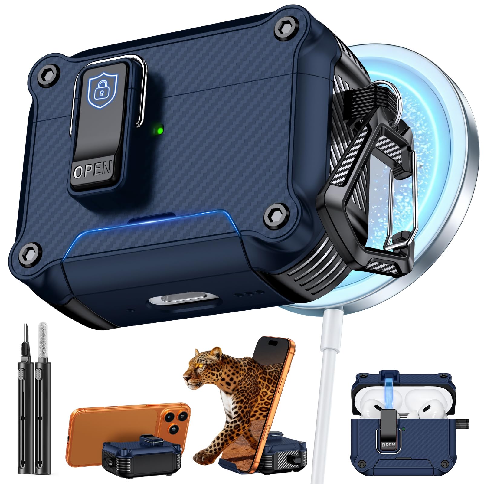 Inesore for AirPods AirPods Pro 1st/2nd Case with Secure Lock (Dark Blue)