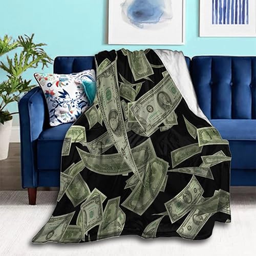 Acogedora manta de forro polar de franela para sofá cama, compatible con dinero de billetes estadounidenses, manta ligera y mullida, manta