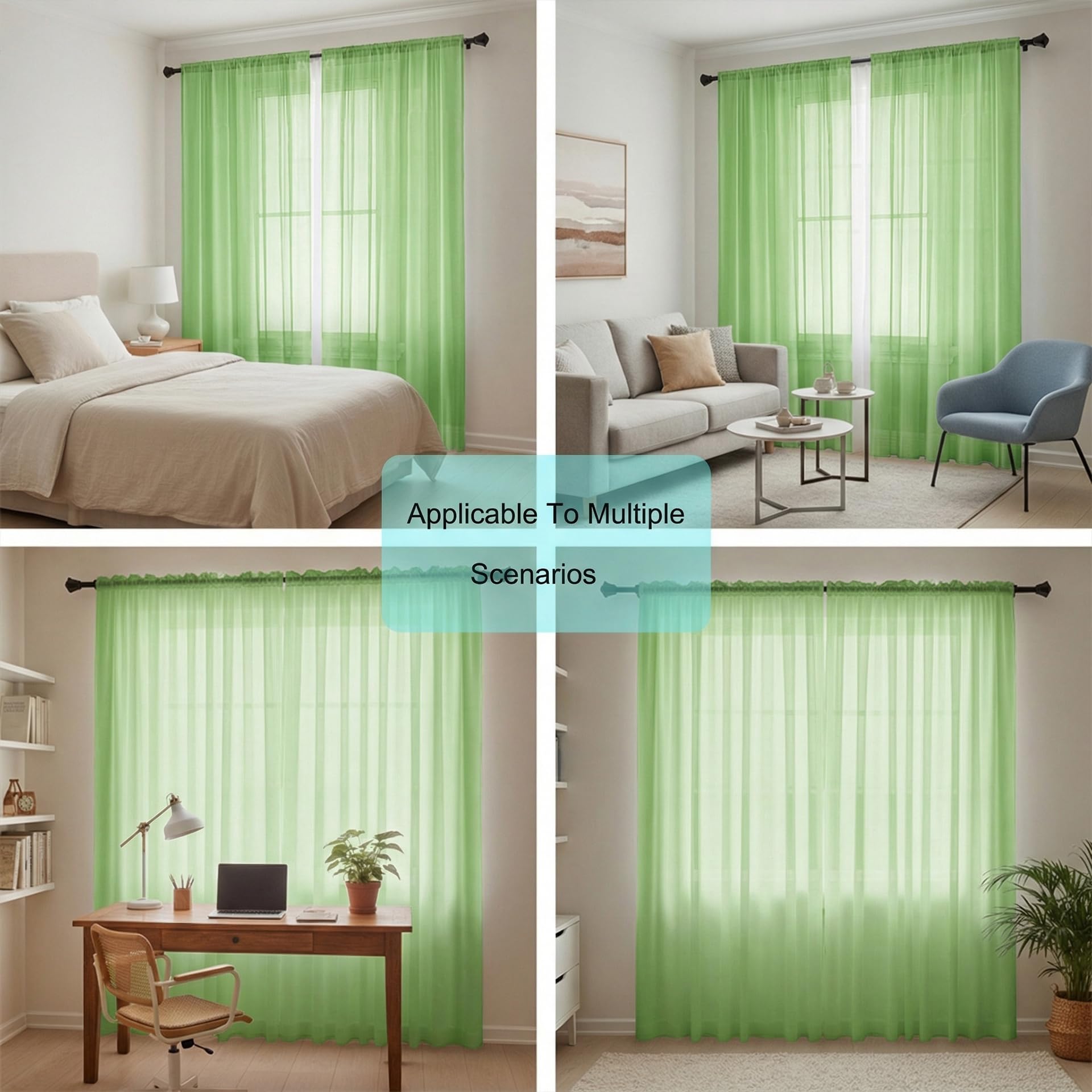 Vorhänge Transparent 255 x 245 cm Luftige Soft Vorhänge Wohnzimmer Modern Waschbar für Wohnzimmer, Schlafzimmer, Grün