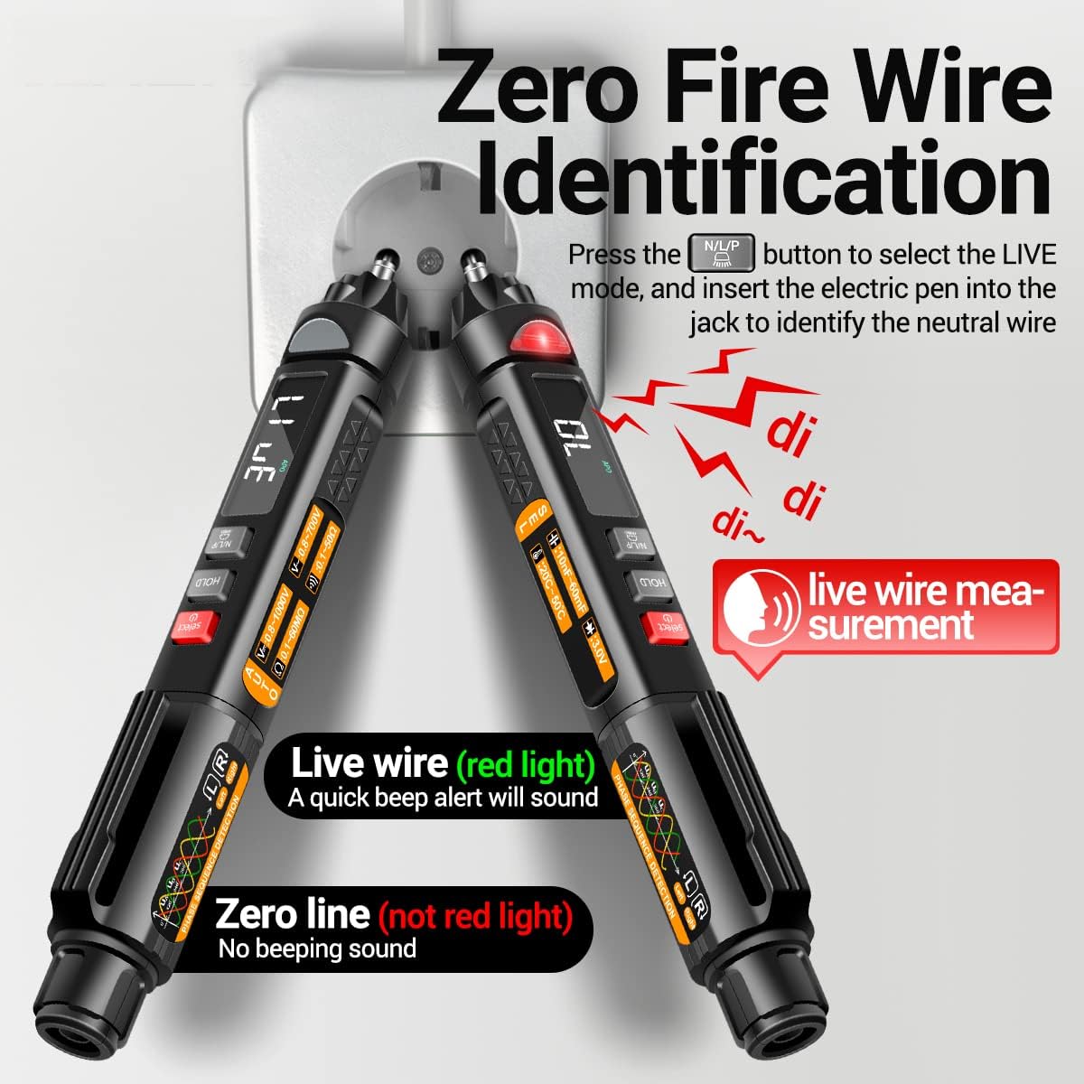 A3009 Mini Pen Multimeter with Voice Broadcast 6000 Counts Voltmeter VA Reverse LCD Display Flash NCV Tester for Vole Resistance acitance Temperature On/Off Diode Phase Sequence