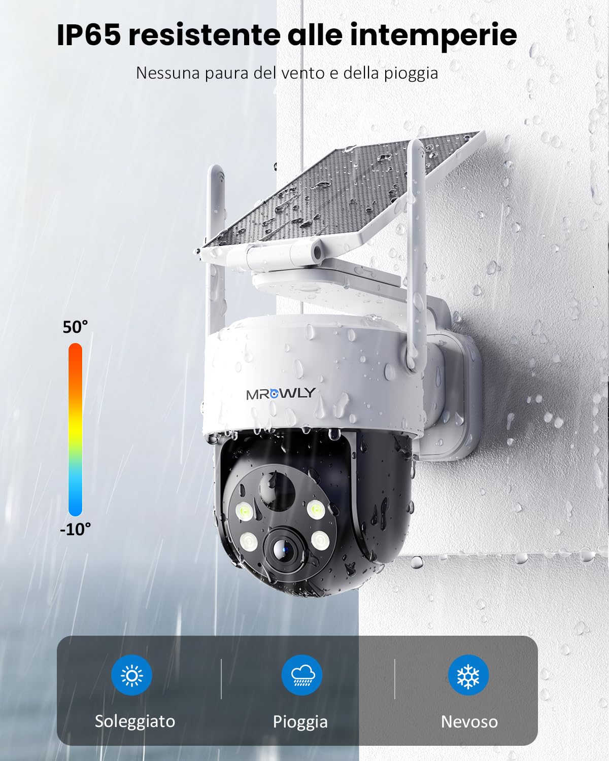 Telecamera WiFi Esterno 2K/3MP con Pannello Solare 2 in 1 | Senza Fili con Batteria, 360° PTZ, Visione Notturna a Colori, PIR, Audio Bidirezionale, Senza Abbonamento
