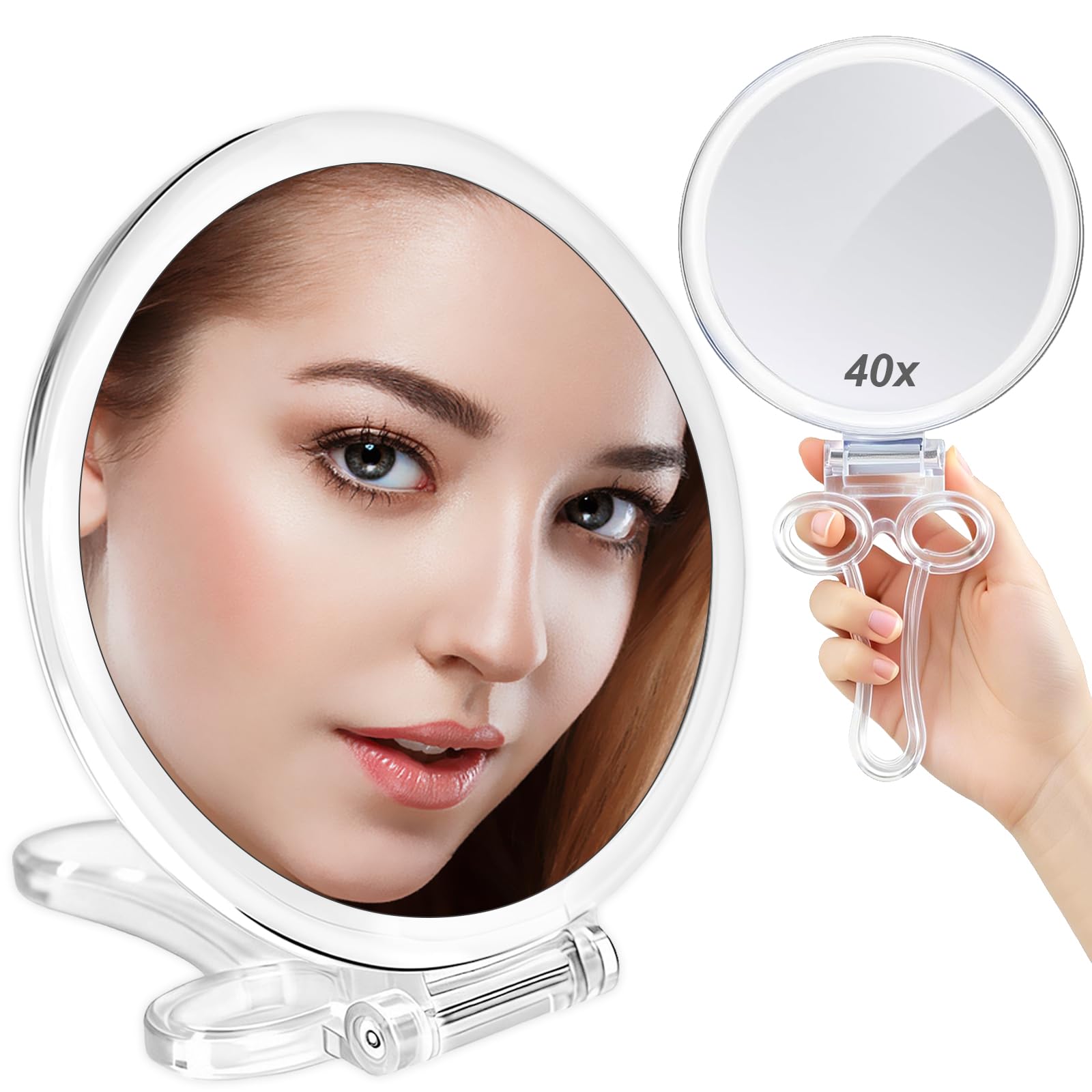Magnifying Hand Mirrors with Handle - Double Sided Handheld Mirror with 1X 40X Magnification, Portable Travel Folding Hand Held Mirror, Pedestal Makeup Vanity Mirror, Girl Women Mother's Gift-image-44