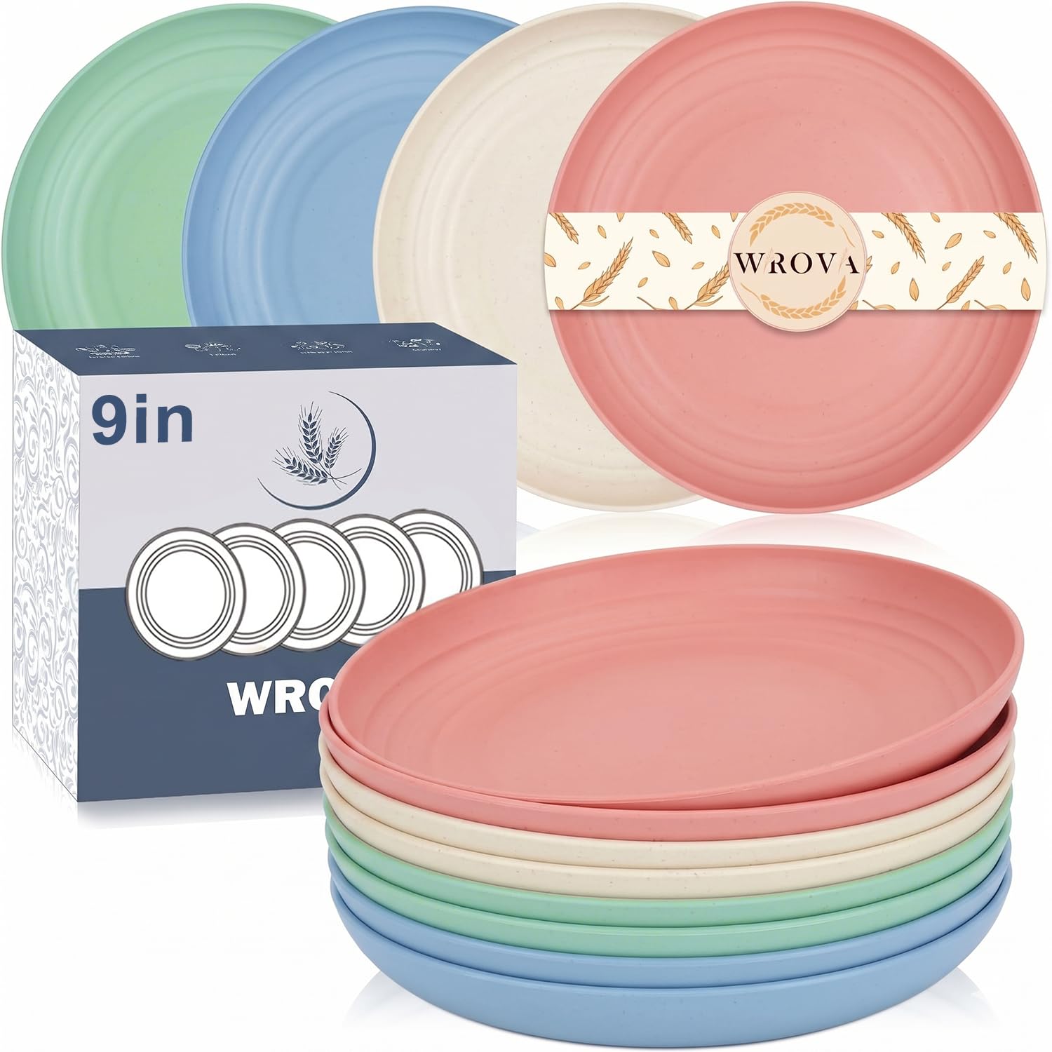 Wrova Reusable Plastic Plates | Set of 8 | Unbreakable Dinner Plates for Fries, Salad, Noodle Dishwasher & Microwave Plates for Camping, Picnics, Travel - Light Colorful — image 1