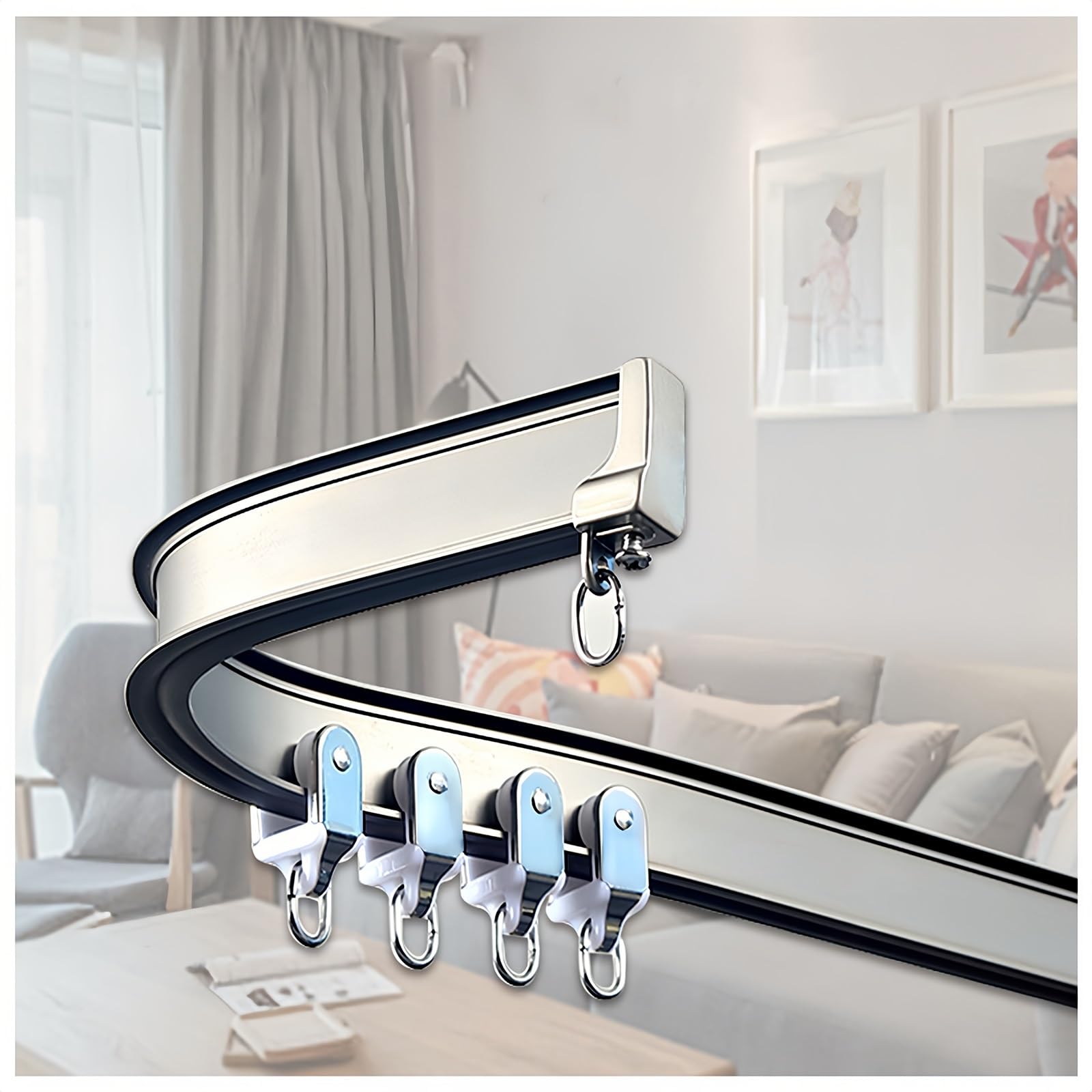 Elastyczny aluminiowy rozdzielacz szynowy, Adjuble szyna sufitowa, 0,6 m do 6,0 m, zginany drążek do kampera, balkonu, salonu, biura, 2 x 0,6 m