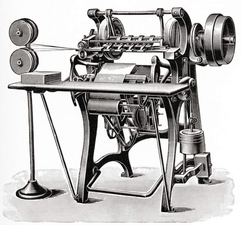 An Early Bookbinding Machine That Stitched Books From A Coil Of Wire. From Meyers Lexicon, Published 1924. by Ken Welsh / Design Pics (28 x 26)