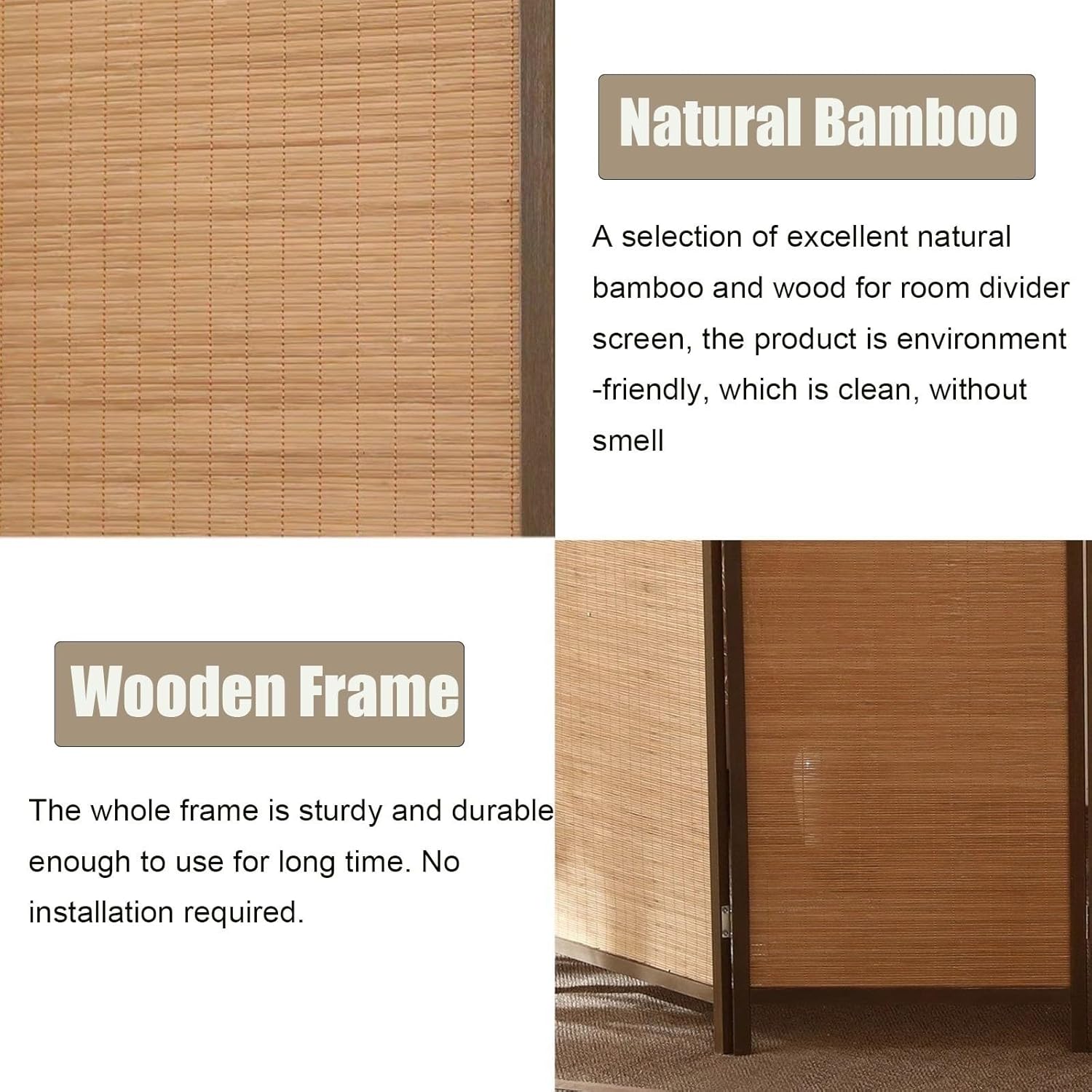 Room Dividers and Folding Privacy Screens, Freestanding Partition Screen, for Patio Farmhouse Teahouse, Living Room Separator 3/4/5/6 Panel(4 Panels 180cm/71in H)
