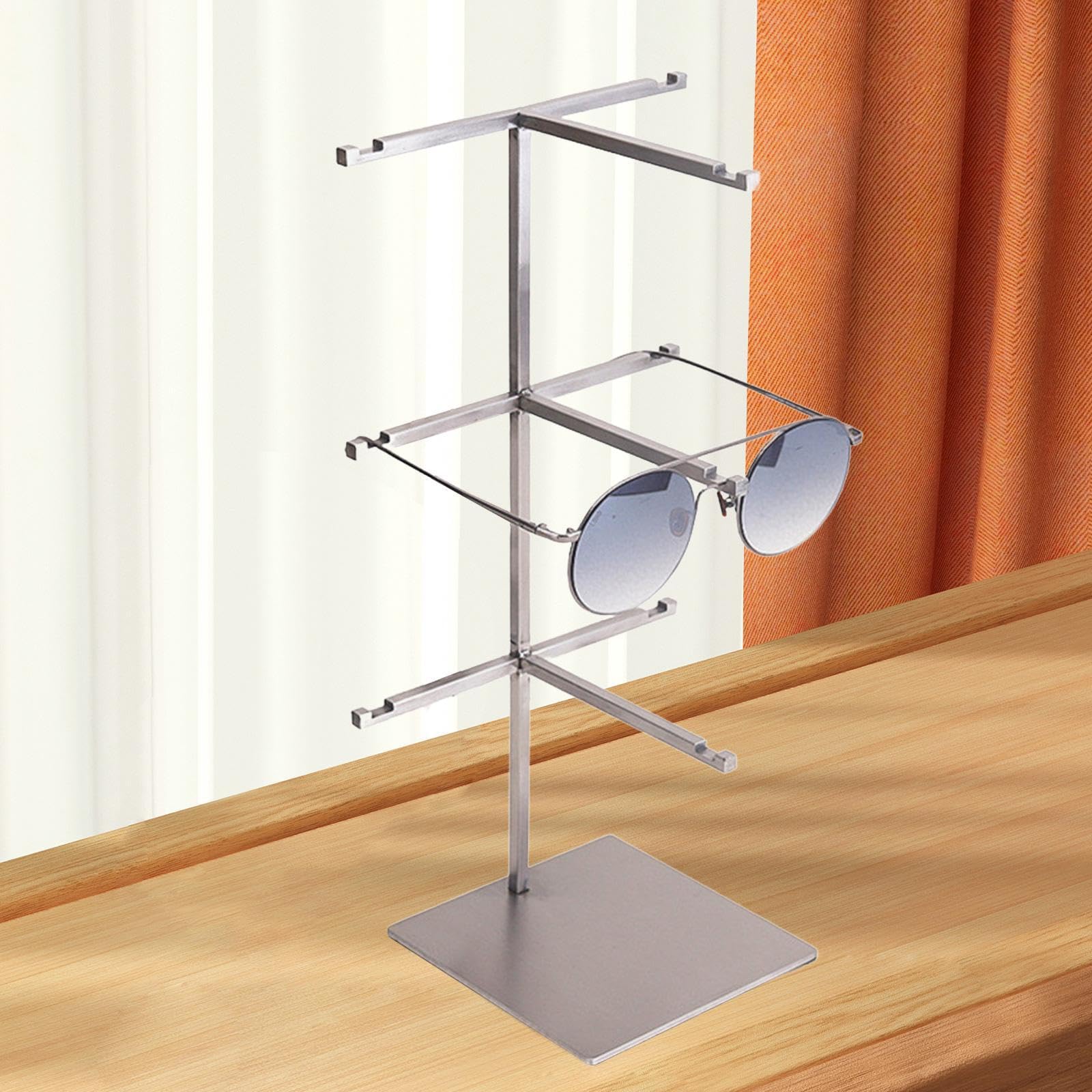 Porte-lunettes et lunettes de soleil - Organisateur - Montage facile - Solution de rangement durable et élégante pour lunettes vue et soleil à la maison -, 3 niveaux Argent