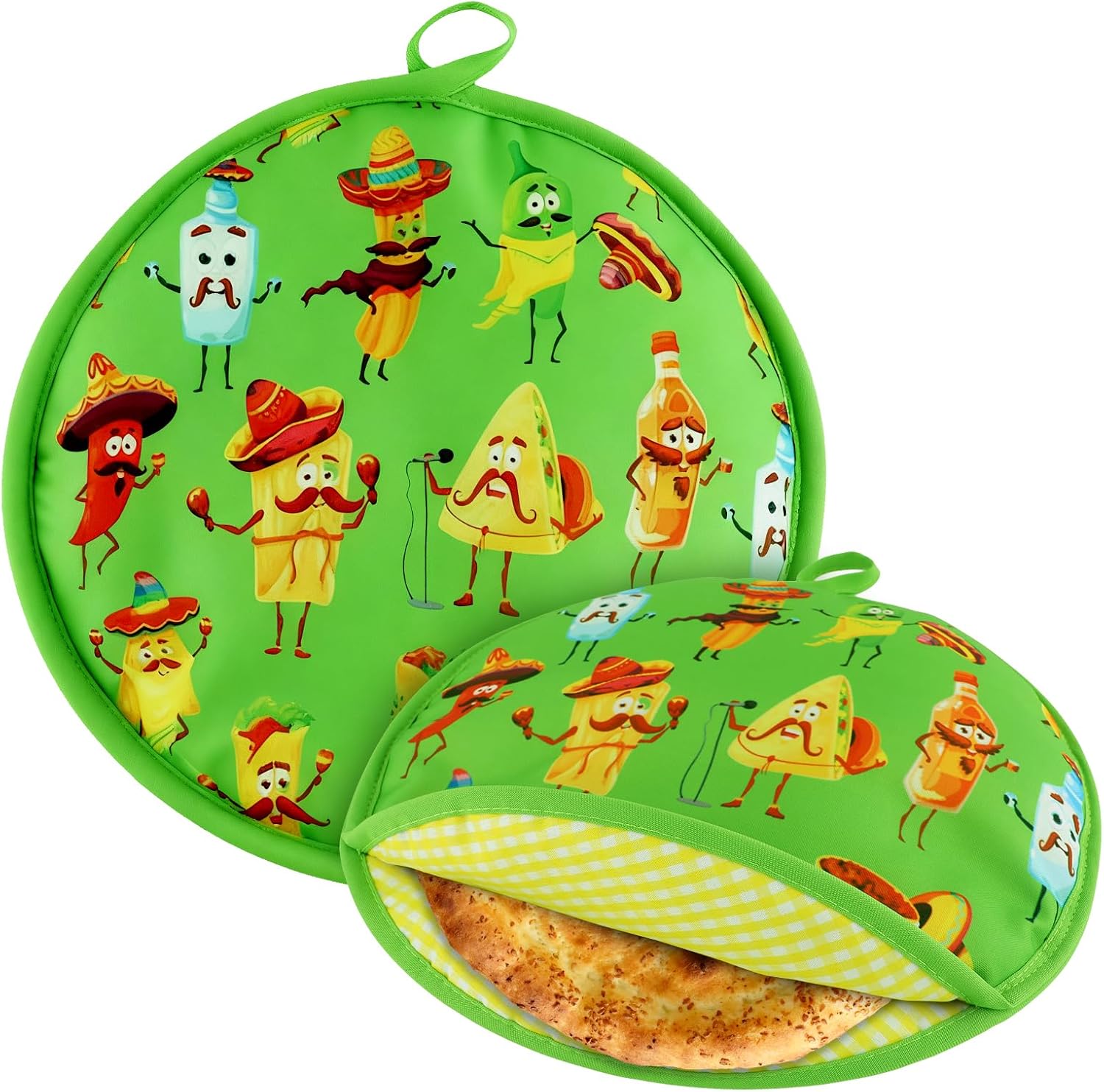 2 Pcs 12 Inch Tortilla Warmer Pouch,Insulated Cloth Pouch,Microwavable Fabric Tortilla Heater Bag Keeps Corn & Flour Tortillas Warm 1 Hour for Tortillas,Tacos,Naan,Pizza Rolls,Family Feasts,Green
