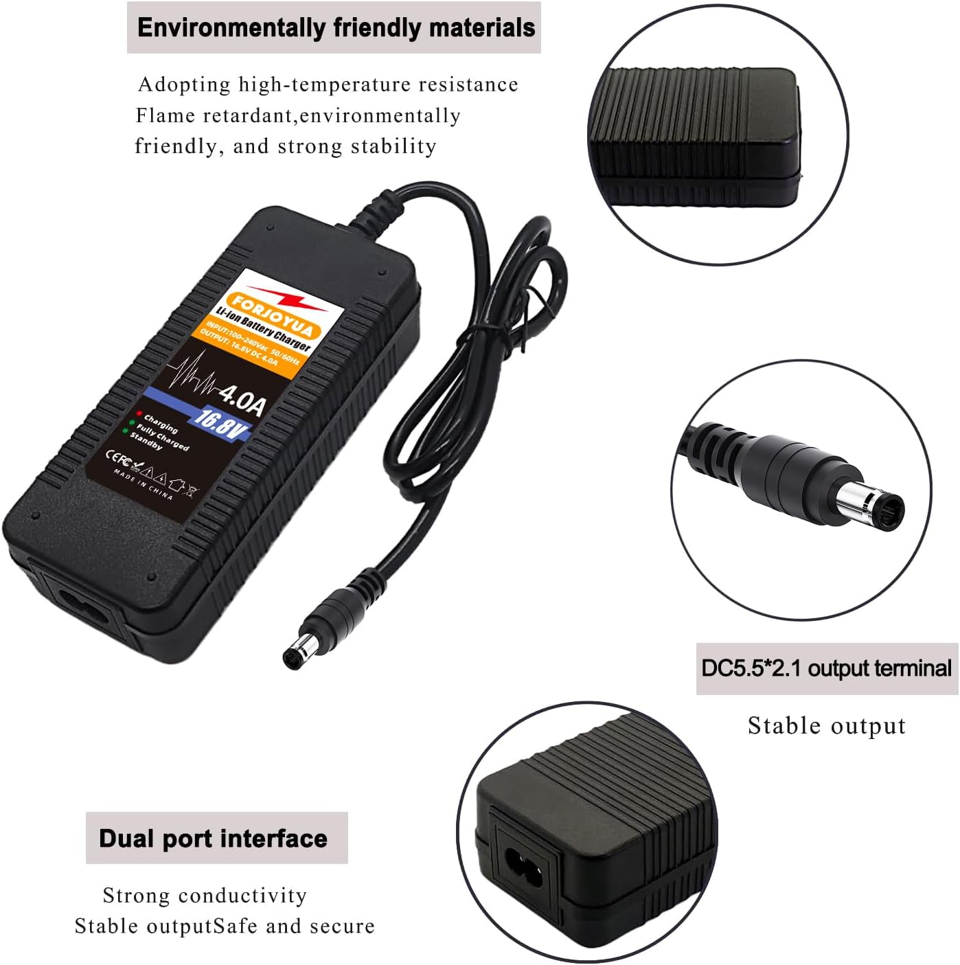 16.8V 4A AC/DC Lithium Battery Charger for 4S 14.8V Li-ion Battery Pack with DC5.5 * 2.1mm(DC5.5 * 2.5mm) Connectors