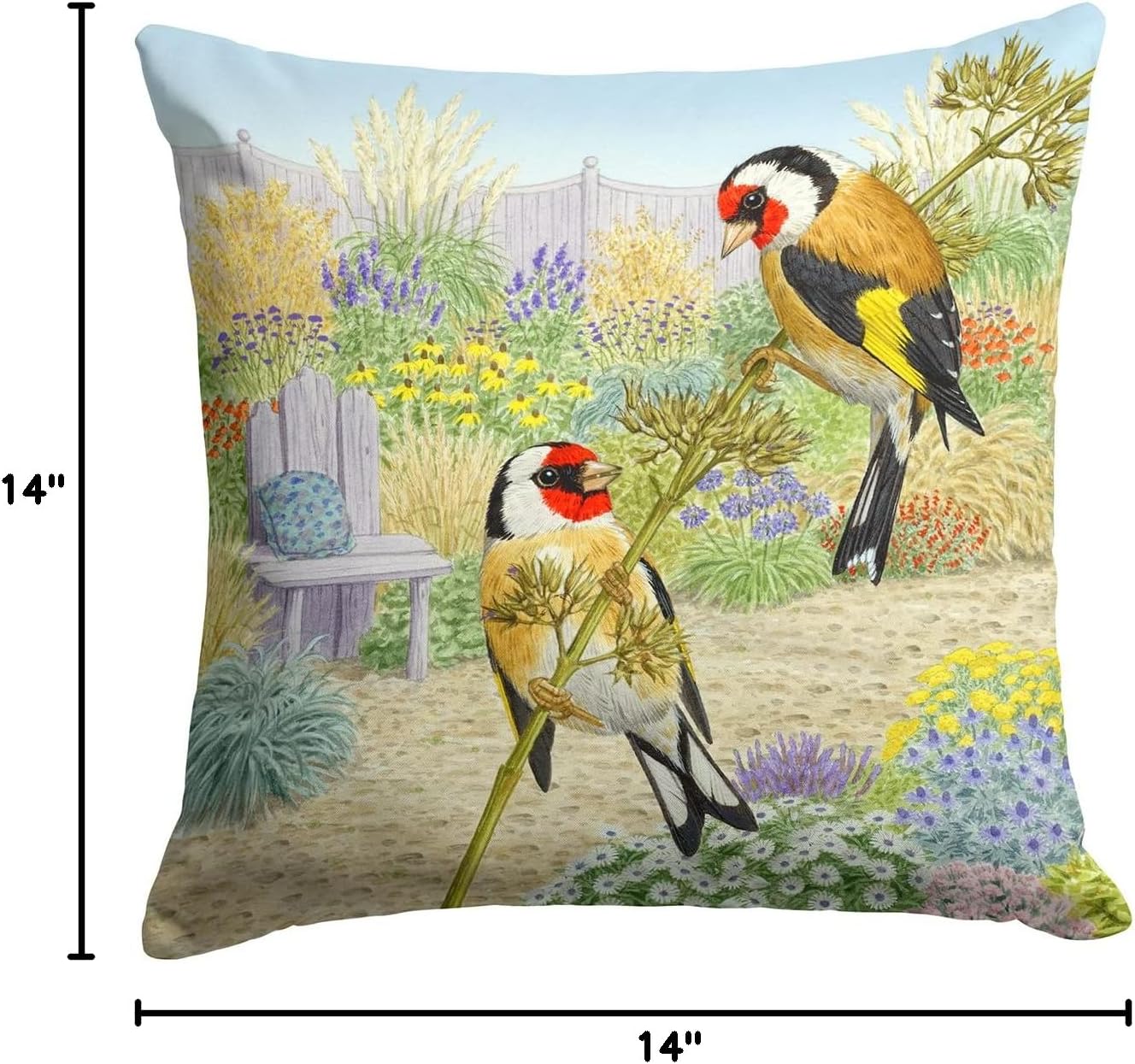 Caroline's Treasures ASAD0691PW1414 European Goldfinches by Sarah Adams Fabric Decorative Pillow Machine Washable, Indoor Outdoor Decorative Pillow for Couch, Bed or Patio, 14Hx14W