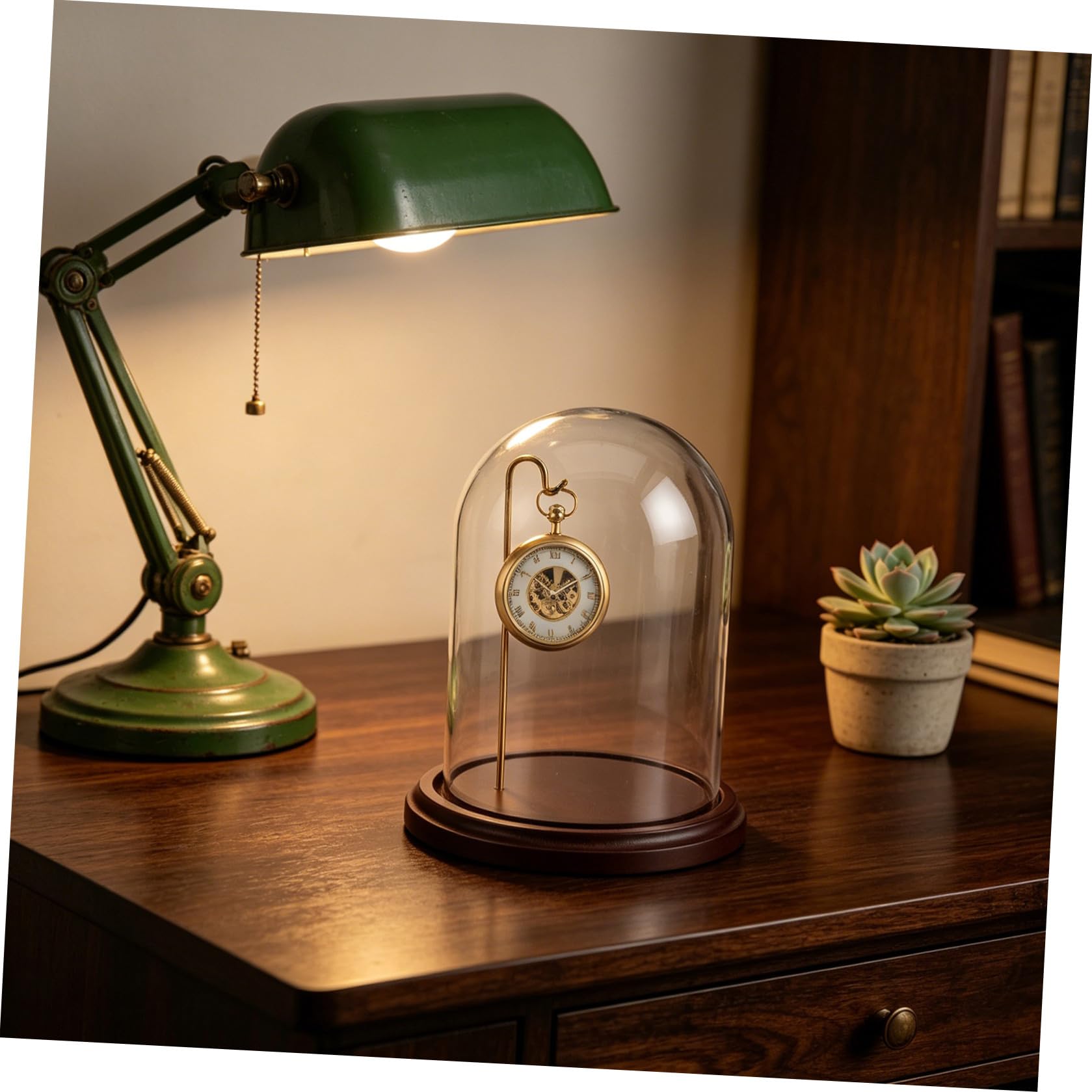 BESPORTBLE Taschenuhr Glaskuppel Vitrine mit Haken und Holzsockel 16x10 Cm
