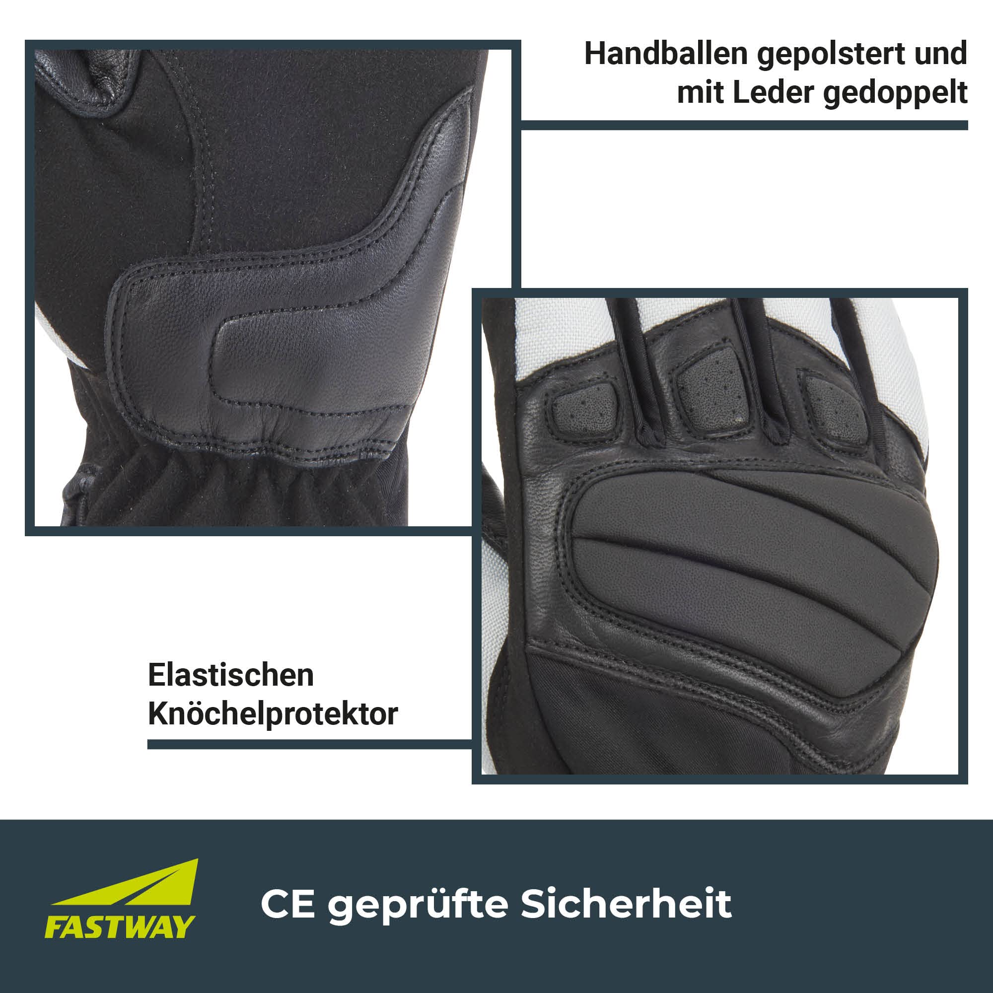 FAST WAY Easy II Motorradhandschuhe Sommer, CE Geprüfte Motorrad Handschuhe Herr & Frau, Hoch Abriebfest, Komfortabler Knöchelprotektor, Gepolsterter Handballen, Schwarz/Hellgrau, XS-3XL