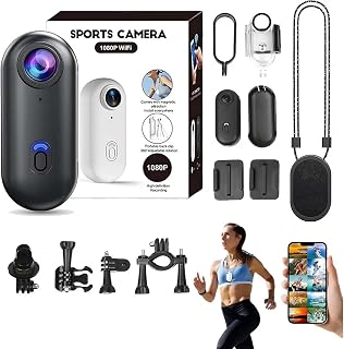 Mini Action Kamera 1080P Full HD, WiFi Action Cam & Bodycam, Wasserdicht 30m, Magnetische Körperkamera für Motorrad, Helm & Ski, 360° Clip, 120° Weitwinkel, Vlog Sportkamera Überwachungskamera