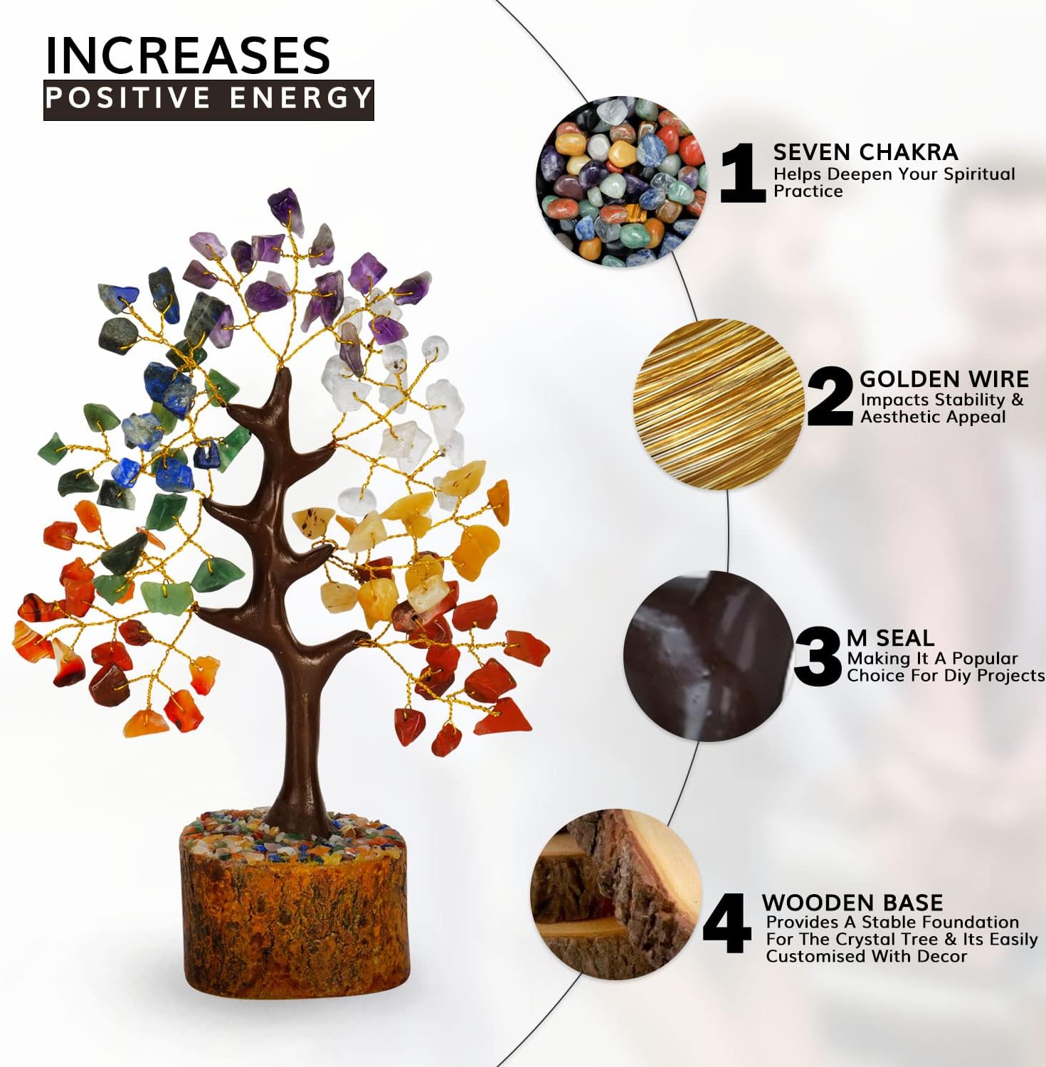 NARIBABU 7 Chakra Tree Gemstone Decor, Feng Shui Money Crystals, Crystal Tree for Positive Energy, Energy Stones, Spiritual Gifts - Image 3