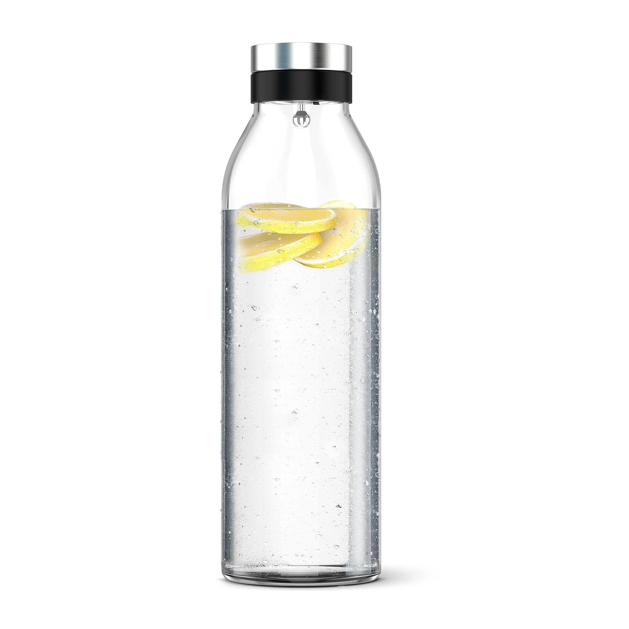 Emsa Flow Bottle Karaffe 1,3 l, Glas/Edelstahl, Einsteckdeckel mit automatischer Öffnung, tropffreier Ausgießer, passend für alle Standard-Kühlschranktüren, N4160600