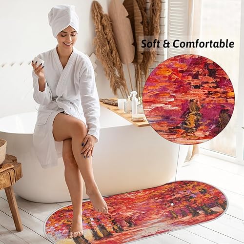 Miniatura 4 de Tapete de baño de espuma viscoelástica con diseño de árbol de arce, suave y acogedor, absorbente de agua, antideslizante, tapete de baño de
