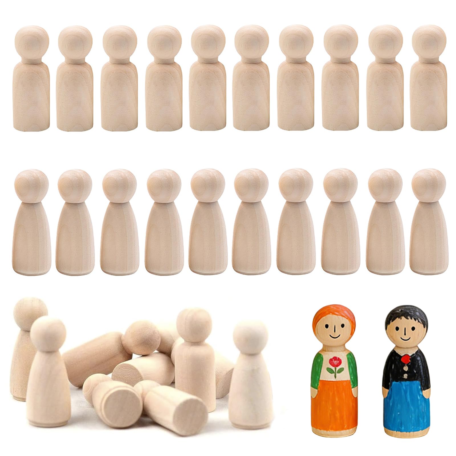 ZYEKIU Wooden Peg Dolls 20 PCS Drawable Unfinished Wooden People Dolly Pegs
