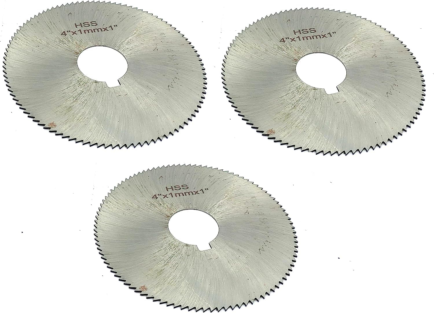 Buyohlic Pack of 3 Pcs Slitting Saw Cutting HSS M2 Blades- Keyway Hole (4 Inch OD x 2 mm Thickness x 1 Inch Bore)