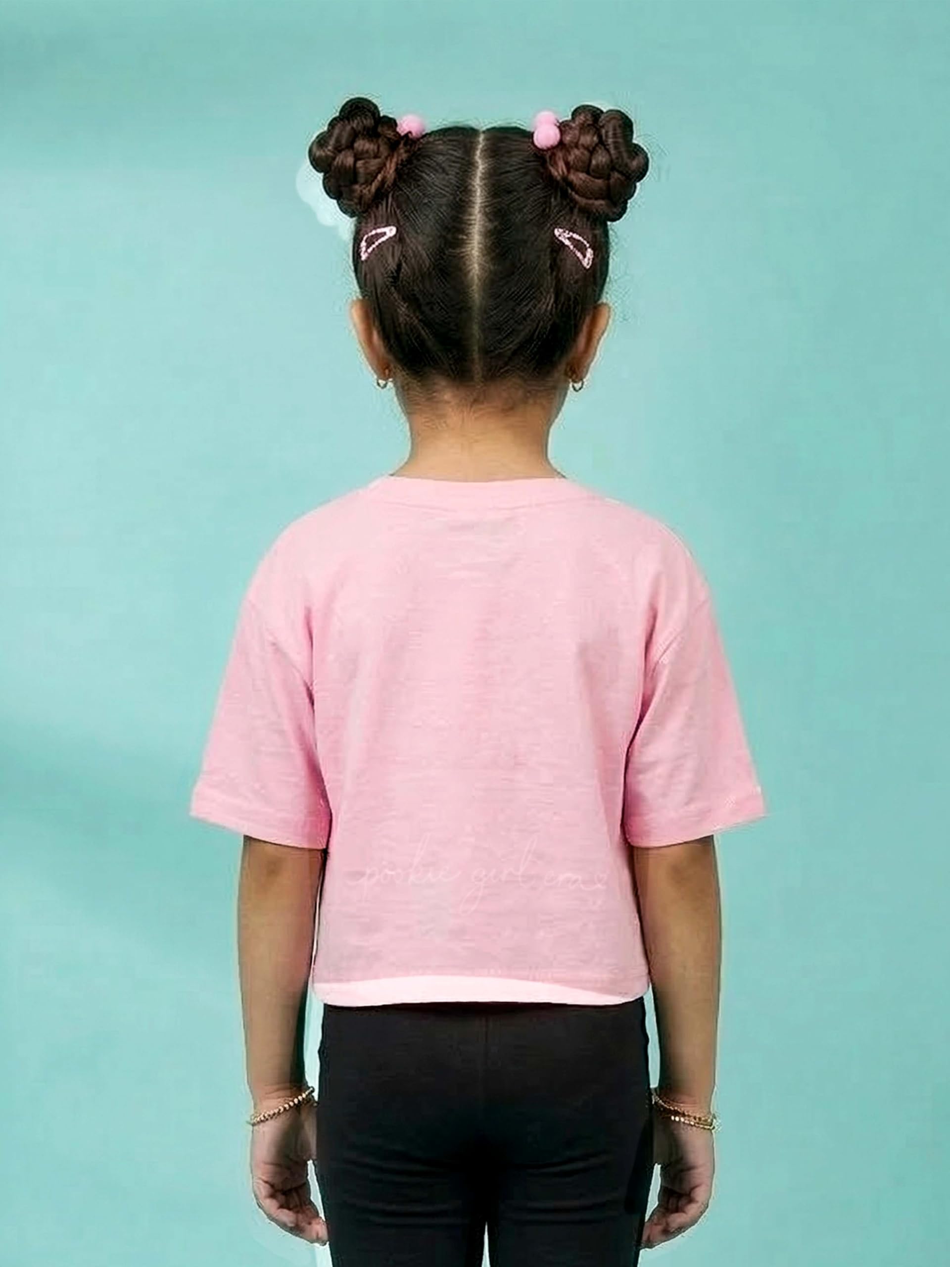 KiddoPanti Girls Cotton Bow Graphic Printed Drop Shoulder Tshirt, Baby Pink Bow - 4-6Y 2