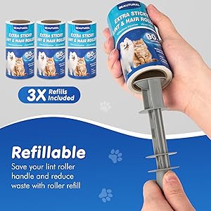 BEAUTURAL Lint Roller, Extra Sticky 360 Sheets for Pet Hair Removal, Dog and Cat Lint Remover 4 Pack, Upgraded Version