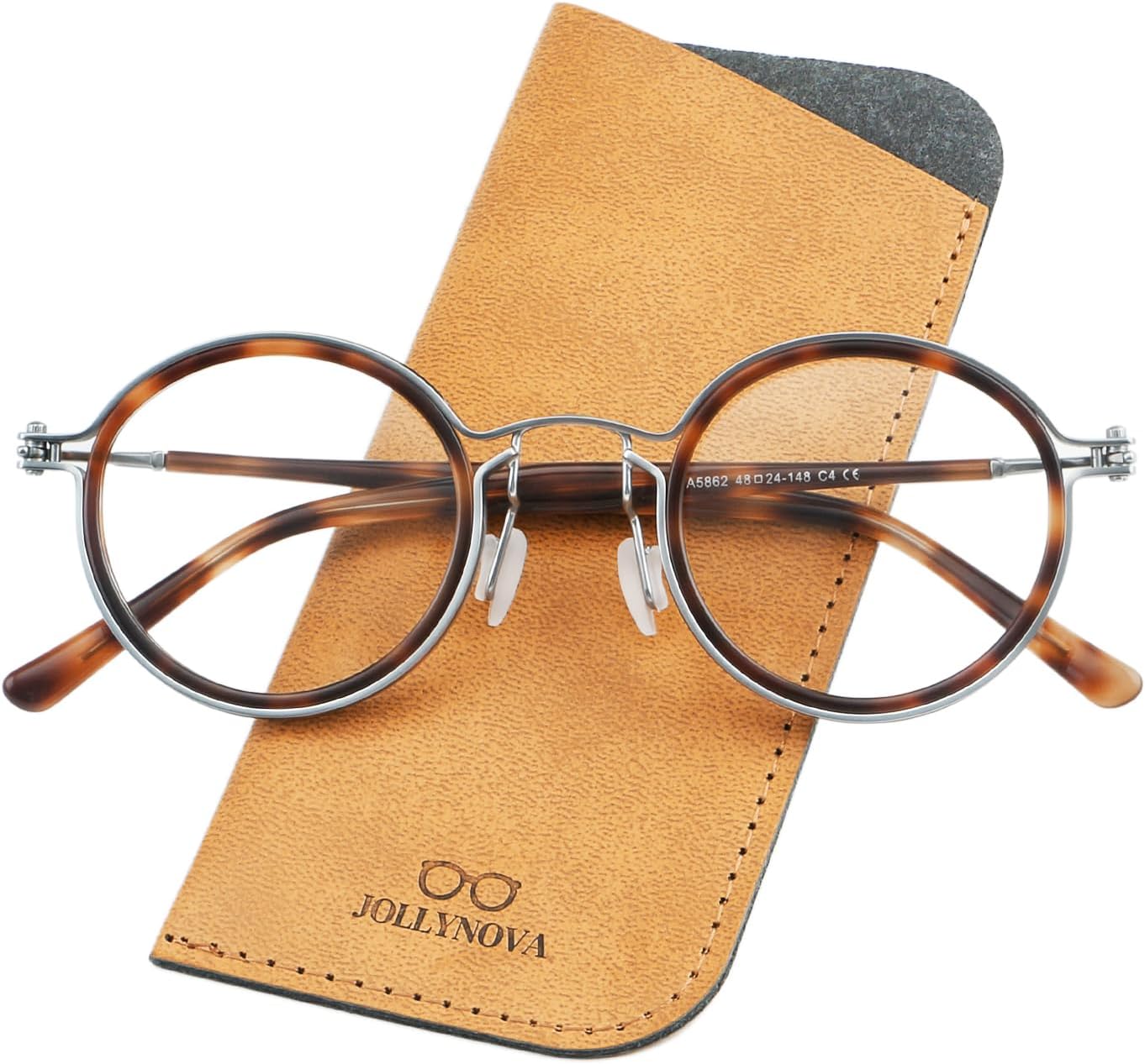 JOLLYNOVA Tate Retro Acetate Eyeglass Frames for Men & Women, Lightweight Round Prescription Glasses Frame Only