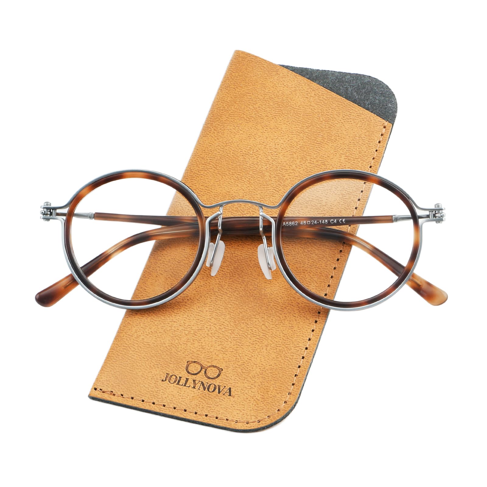 JOLLYNOVA Tate - Marco de gafas graduadas de acetato de titanio retro, gafas redondas de lujo con lentes de luz azul