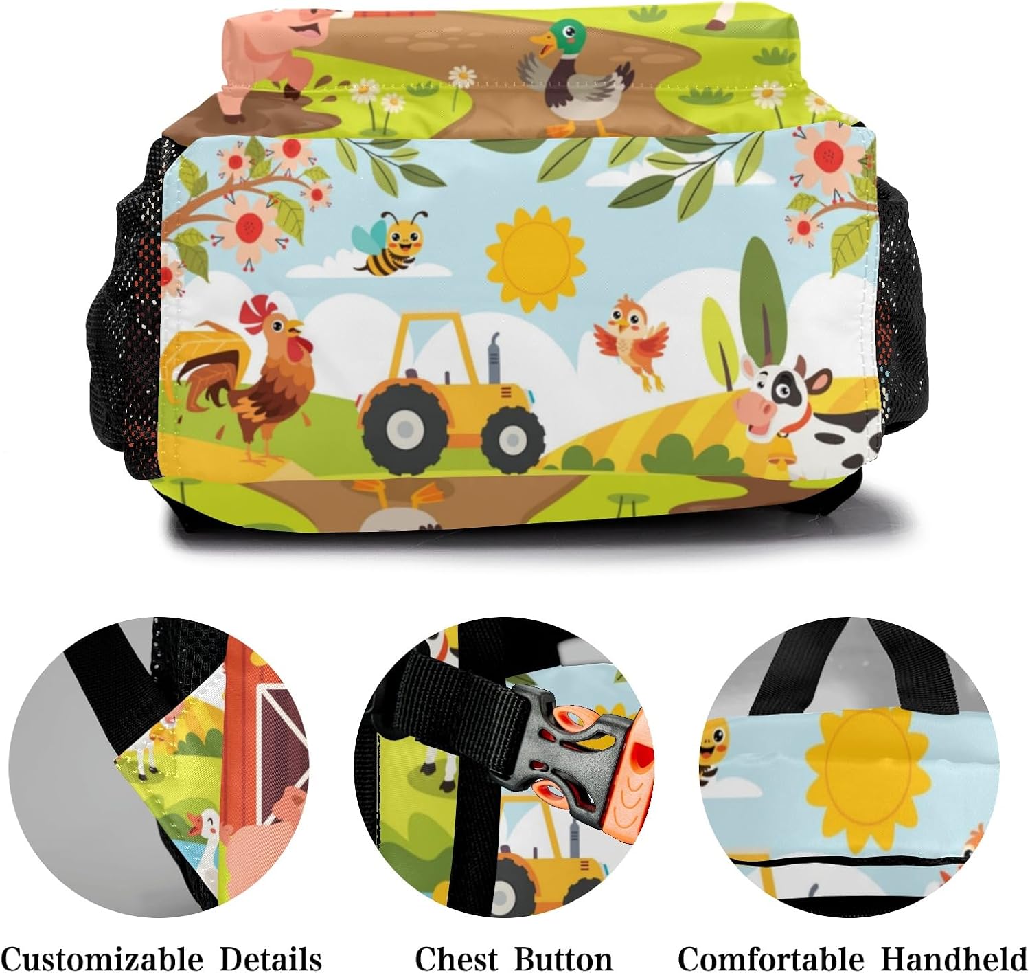 Farm Meadow Animals Personalized School Backpack for Kid Boy Girls Primary Daypack Bookbag Custom Name Travel Bag
