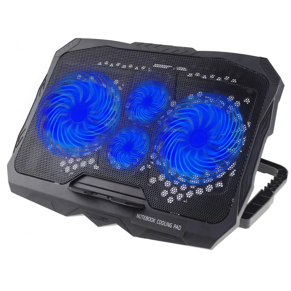 Retoo Raffreddatore per laptop con 2 porte USB 2.0 e 1,75 W, 4 ventole di raffreddamento per computer portatile con retroilluminazione a colori blu, per PC Notebook PS4, potenziometro integrato e