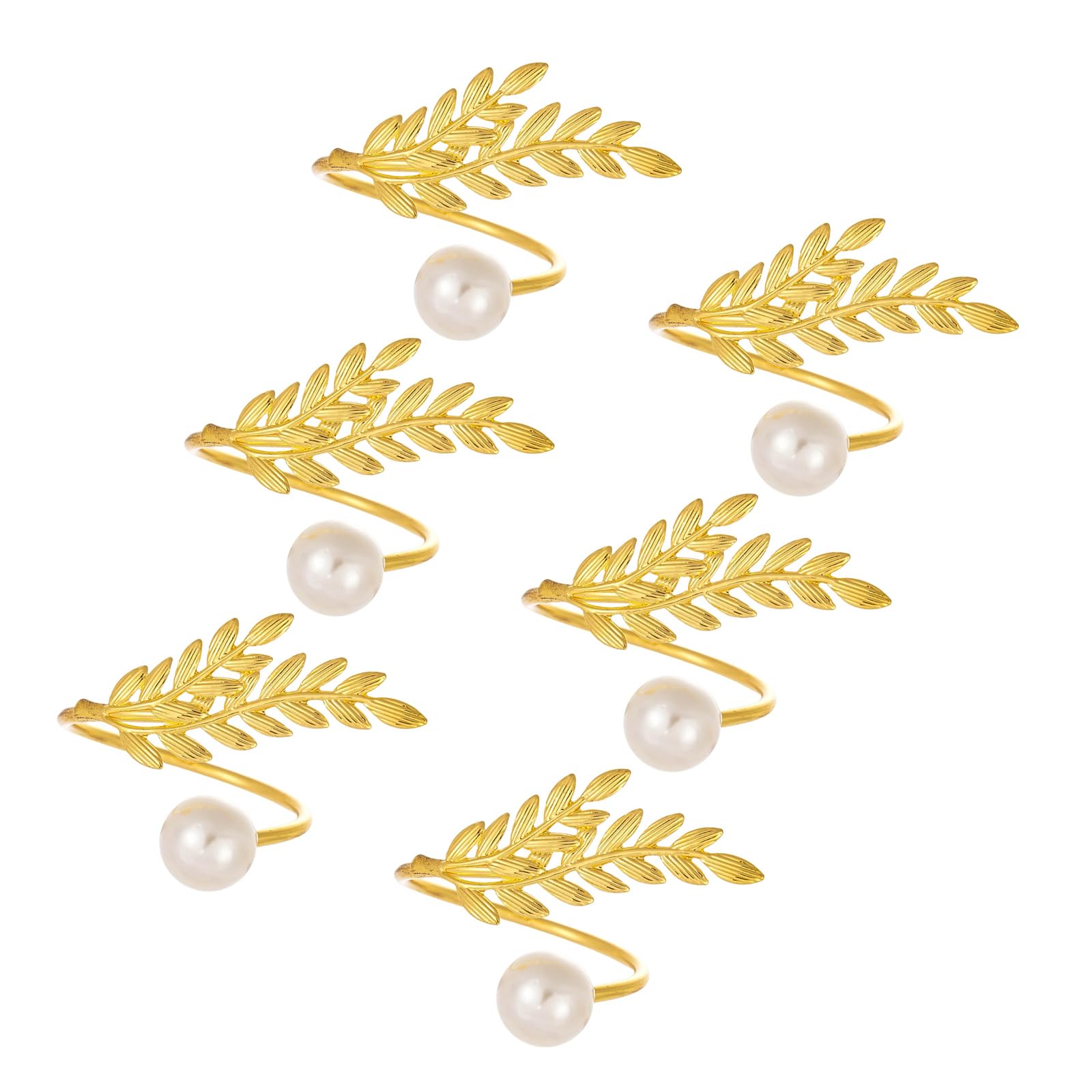 Nucelit Of 6 Pearls Embellished Napkin Holders Metal Wheat Ear Napkin Rings Ideal for Banquets Party Decors and Everyday Use Metal Wheat Ear Rings