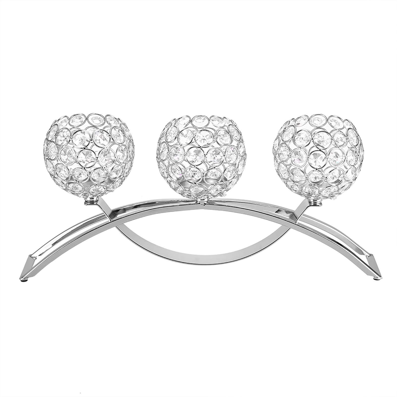 Portavelas de Cristal, 3 Brazos clásico Europeo Hierro Bola de Cristal Cena romántica con Velas Candelabro Centro de Mesa de Boda para la celebración del Aniversario de cumpleaños Regalo(Plata)