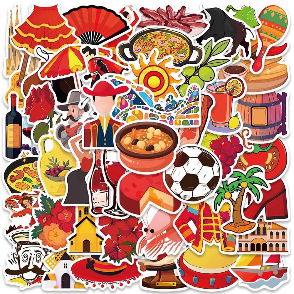 Spain Stickers |50Pcs Espana Waterproof Vinyl Decals for Bike Water Bottles Laptop Bicycle Refrigerator Cup Luggage Computer Mobile Phone Skateboard Decor