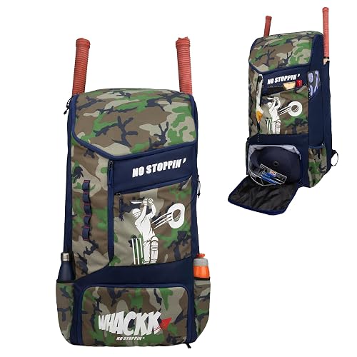 WHACKK Kallis 103L Unisex Cricket Kit Bag Backpack | Adult Size | 2 Bat | Shoe/Helmet Pocket | Main Compartment 18" Leg Pad |2 Bottle Holder | Easy Access Pocket | Player Edition Senior (Brown Navy)