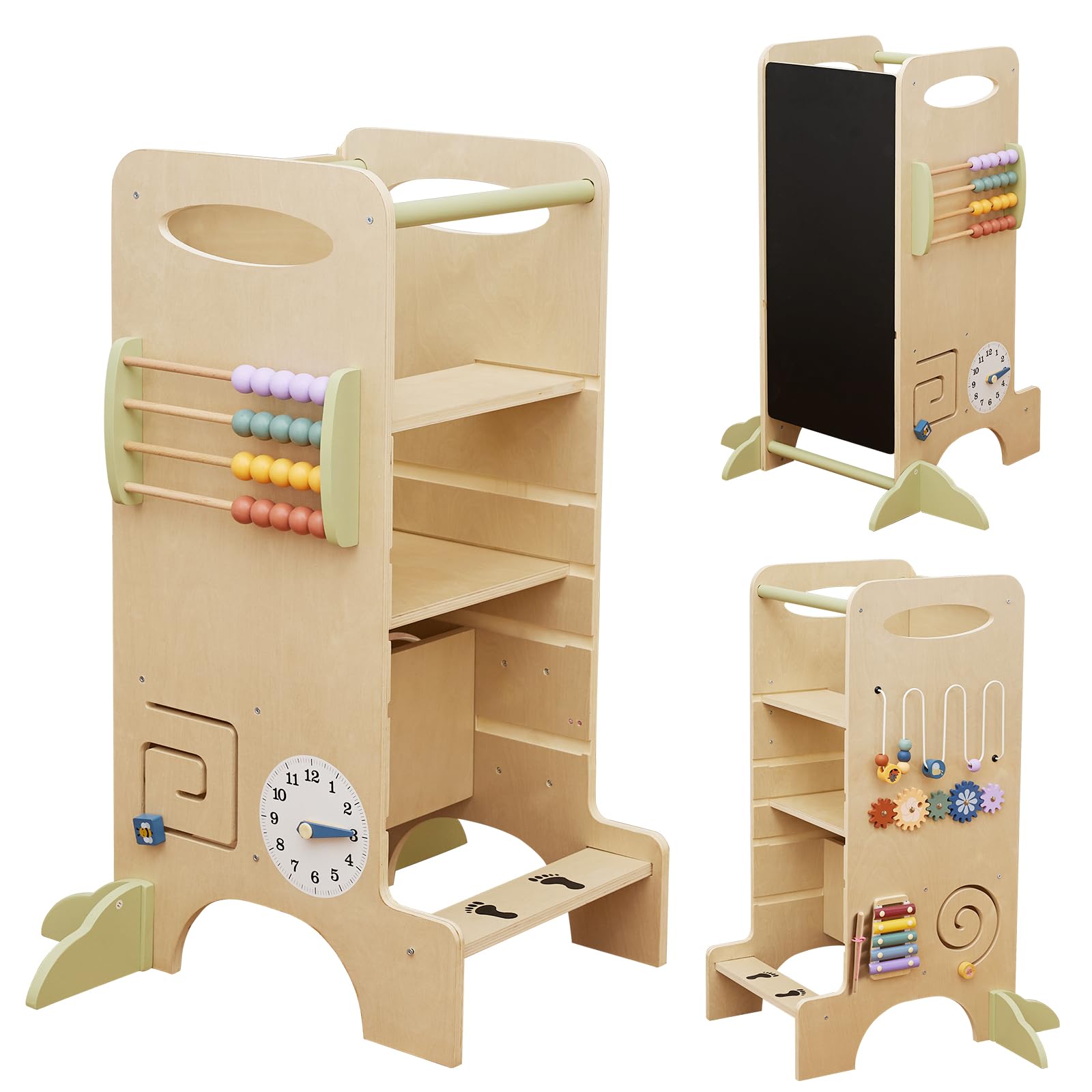 Paisure Toddler Tower, Adjustable Height Kitchen Stool Helper, Learning Standing Tower for Kids, Toddler Step Stool with Blackboard, 1-3 Year Old Boy Girl Montessori Gifts