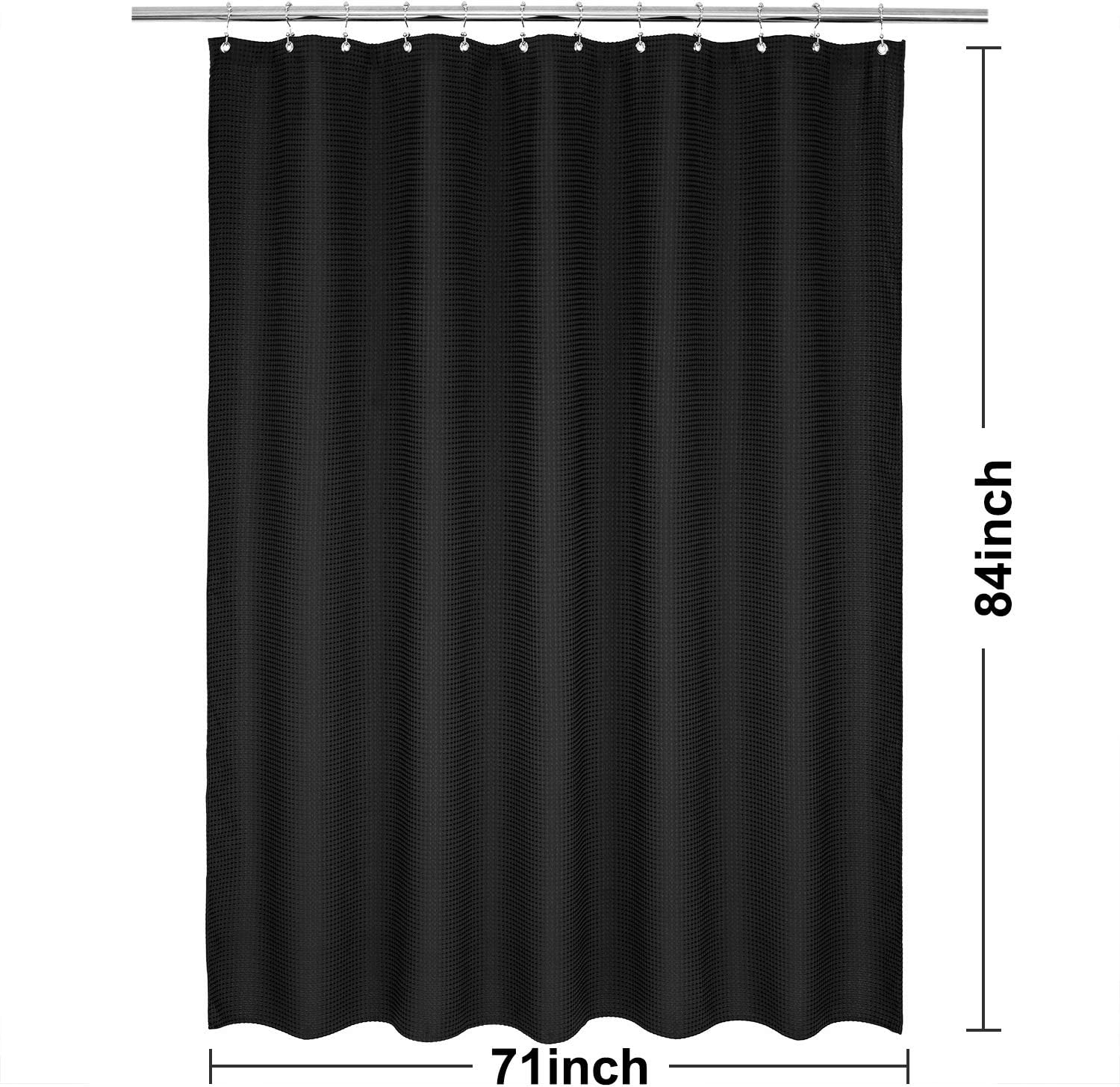 Barossa 71Wx84L(Extra Long) Contemporary Waffle Fabric Shower Curtain Black, W 71" x L 84" (1 Panels) - Image 3