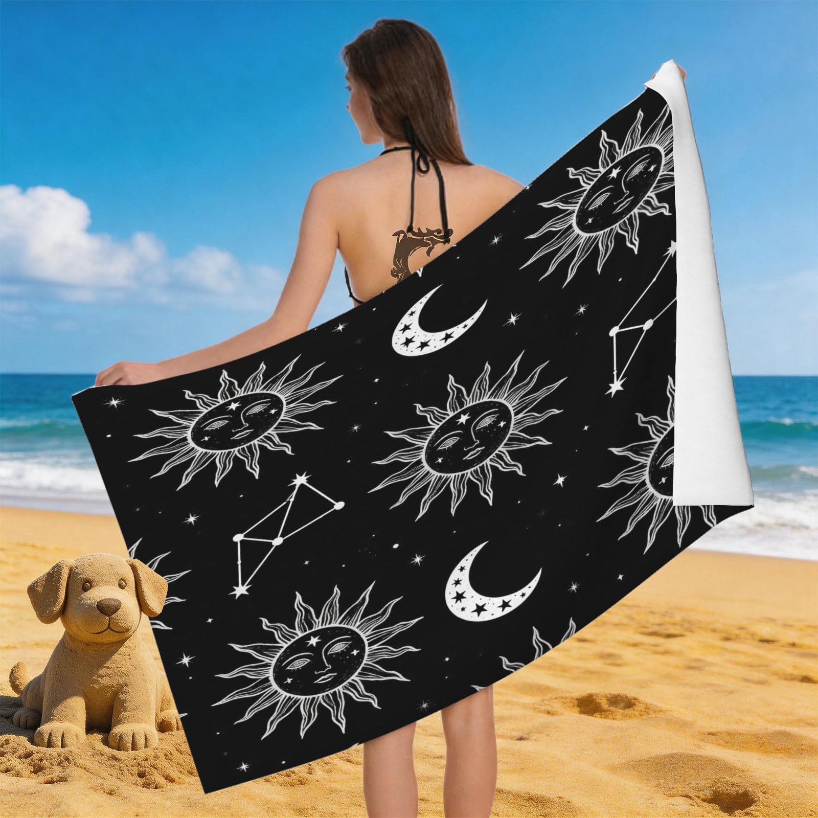 Leichong 3D Divination Beach Towel Large Microfiber Soft Quick Dry for Adults, Starry Sky Bath Towel Lightweight Soft Absorbent for Travel Swimming Pool Sports, 180 x 90 cm
