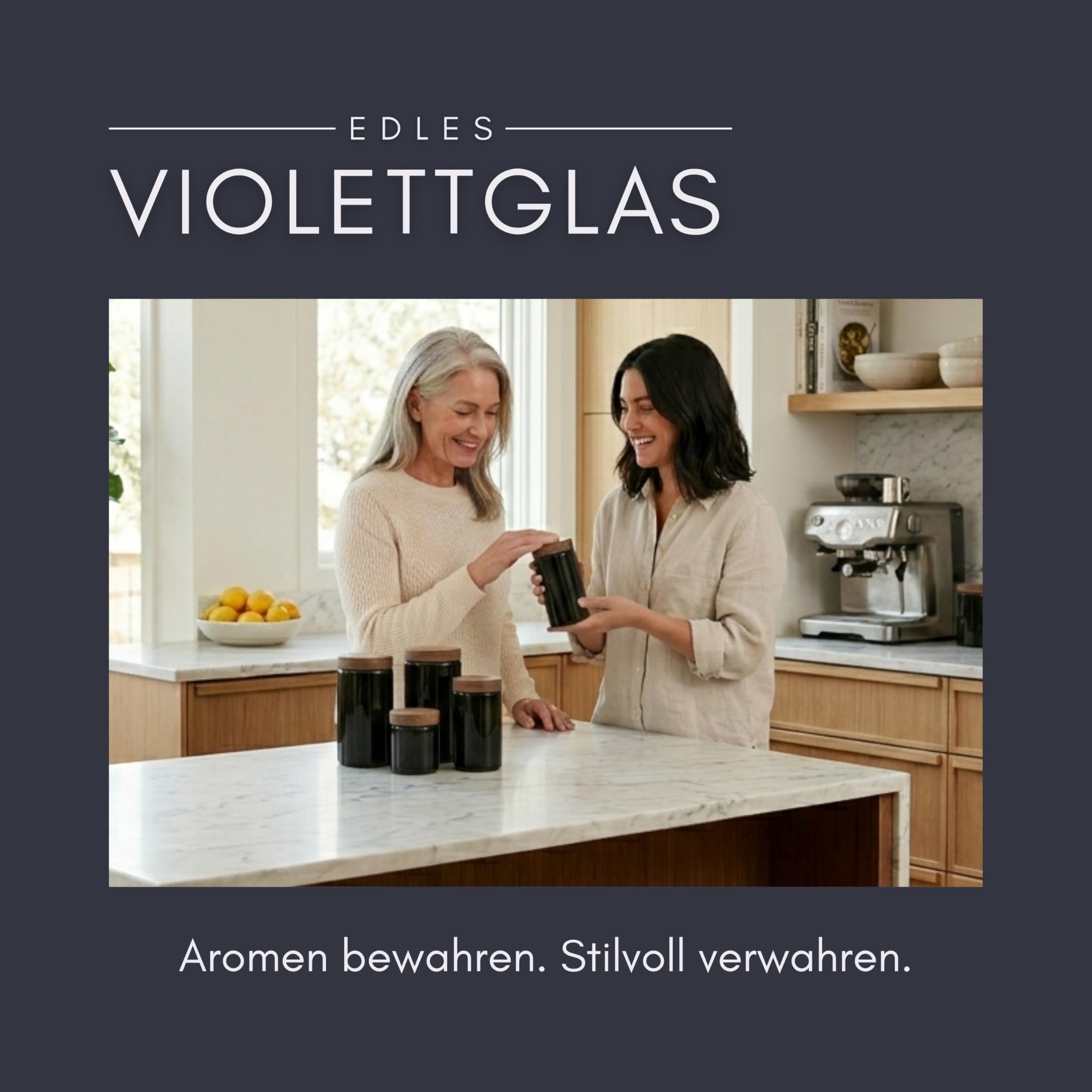 ANCEVIA edles Violettglas Vorratsglas 500 ml – 3er Set (75/400) luftdichte Vorratsdose mit Deckel | Miron Aufbewahrungsgläser, Glasbehälter mit Deckel für z.B. Nüsse & Kräuter (Nussbaum Holzdeckel)