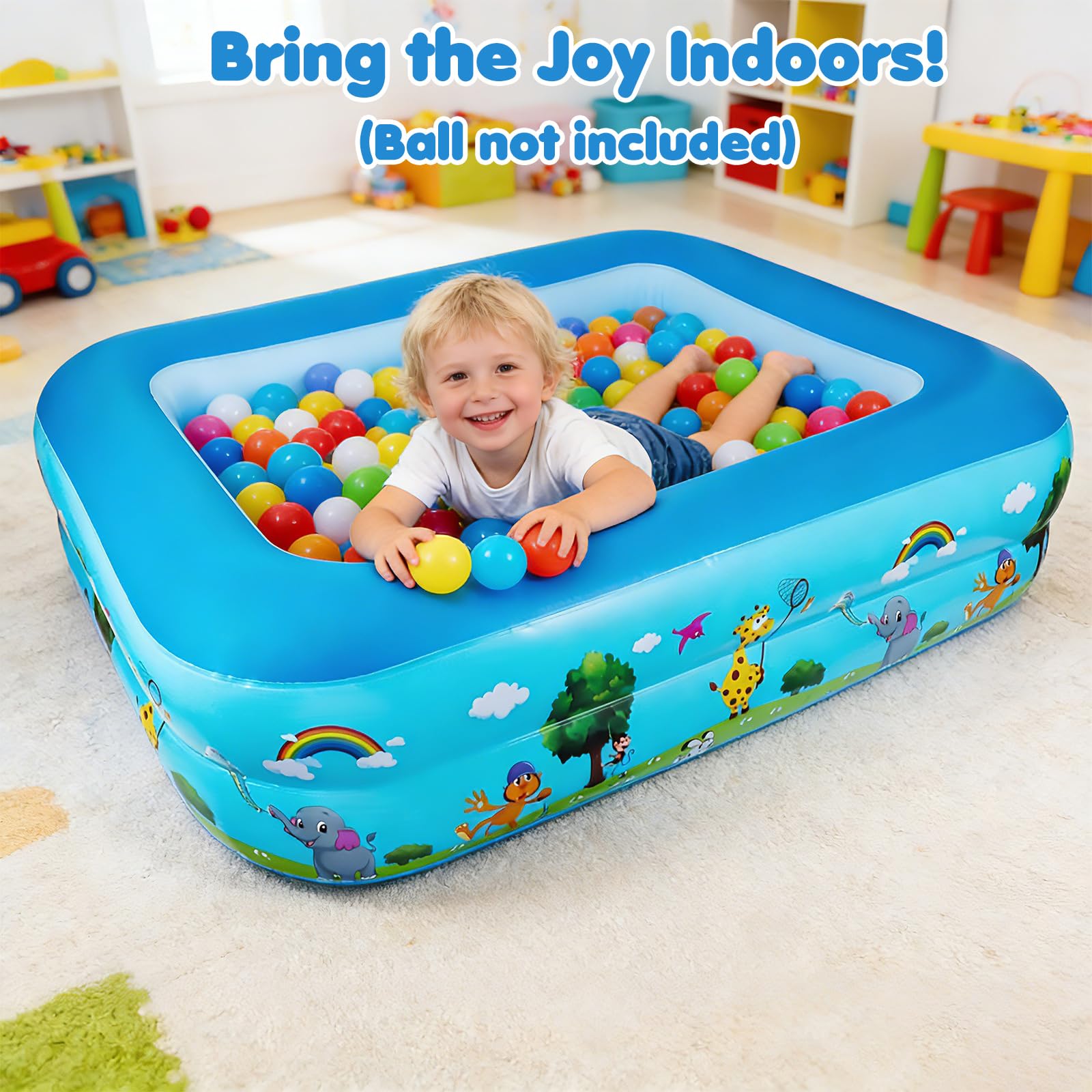 Piscina Gonfiabile, 108 x 80 x 28 CM Piscina Gonfiabile Bambini, Piscina per Bambini, Piscinas 2 Anelli, Piscina Baby Rettangolare, per Cortile, Giardino, Interno, Esterni
