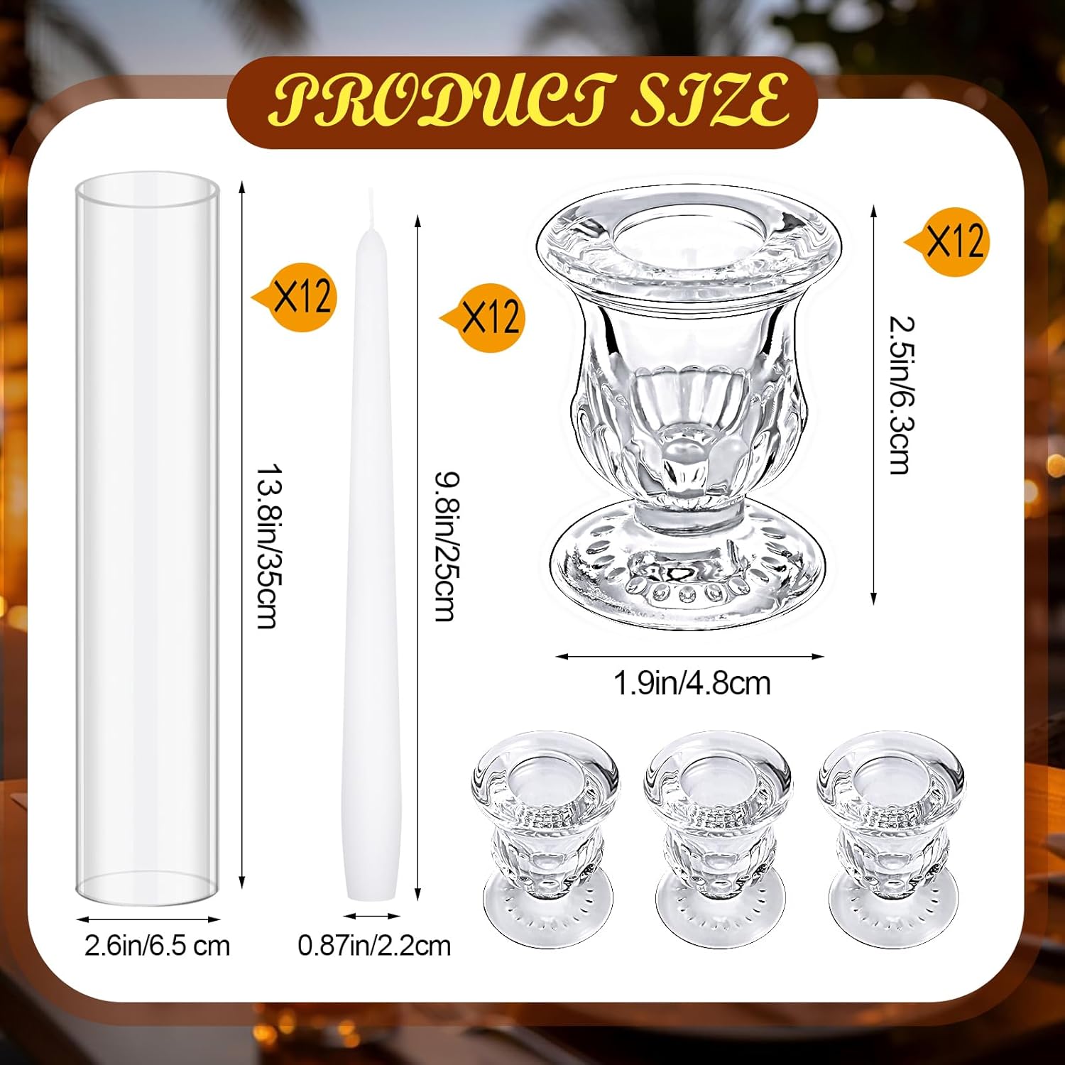12 Set Hurricane Candle Holder Cylinder Sleeves Taper Candlestick Holder 10 Inch White Candles Table Centerpiece for Wedding Party Festival Decoration - Image 2