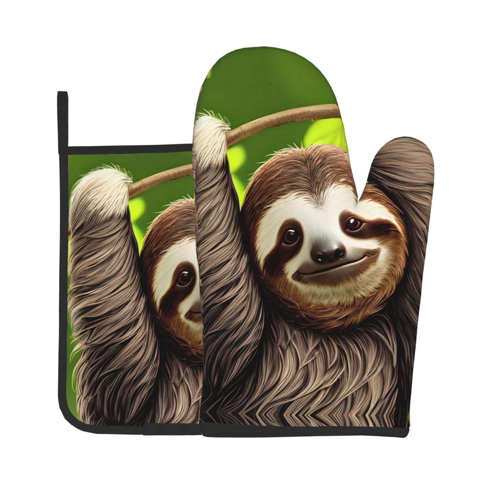 Oven Mitts and Potholders Set of 2 for Kitchen Baking Cooking GrayCute Sloth Thick and Durable