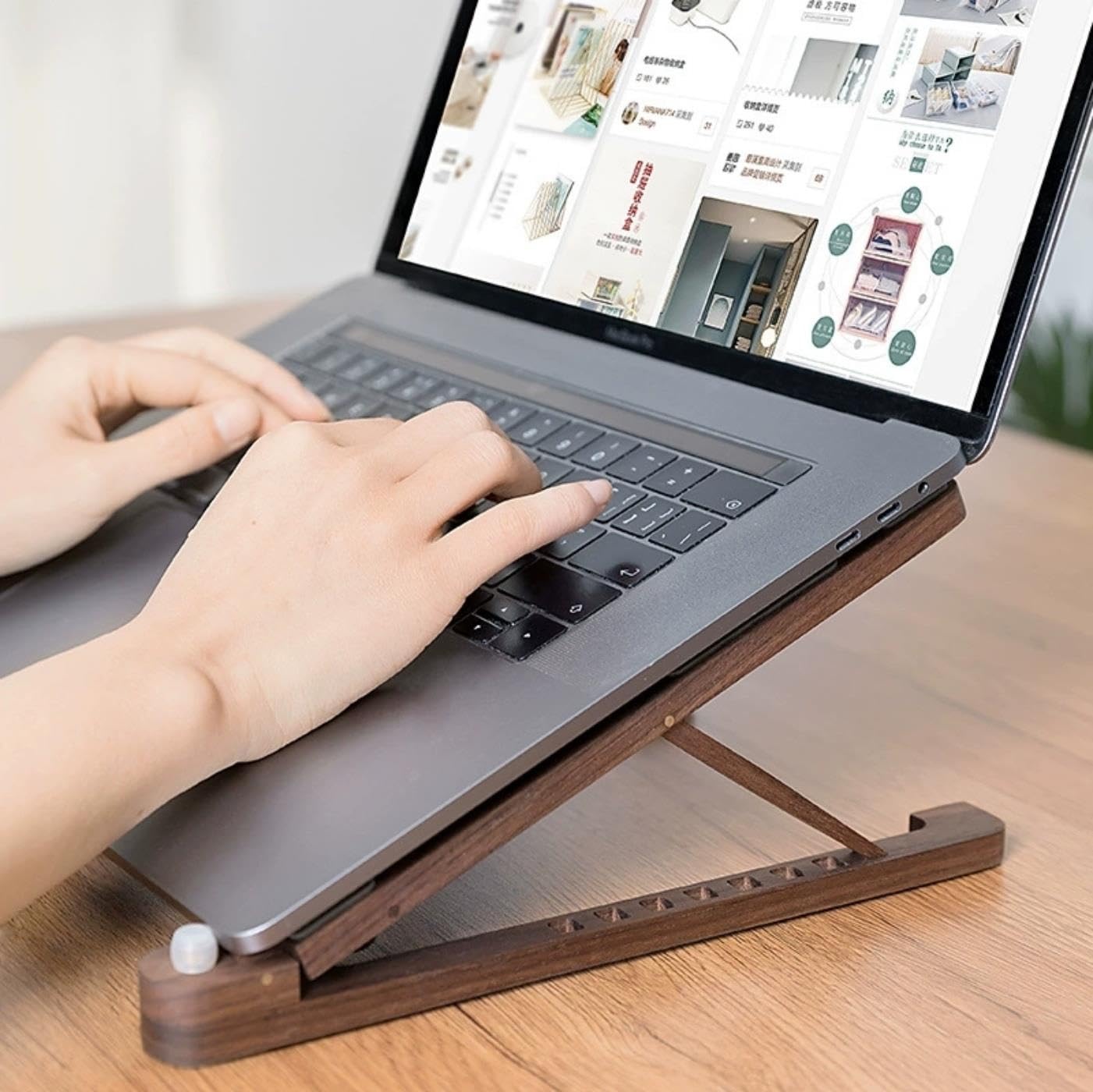 Supporto Laptop Legno Pieghevole Regolabile Portatile Alzatina