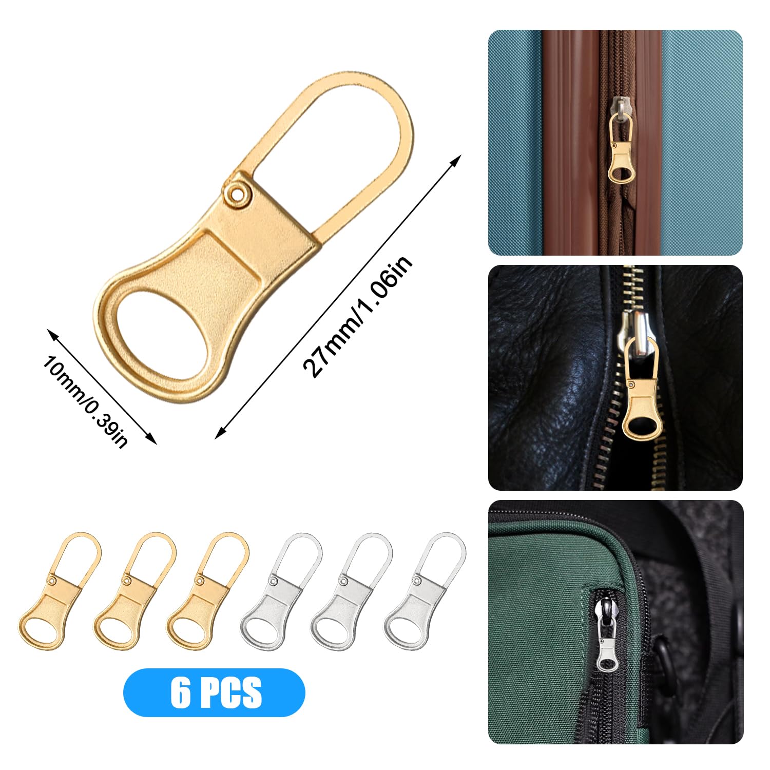 6 Cursori Per Cerniere Ricambio - Argento E Oro, Per Zaini, Giacche E Pantaloni - Foto 2