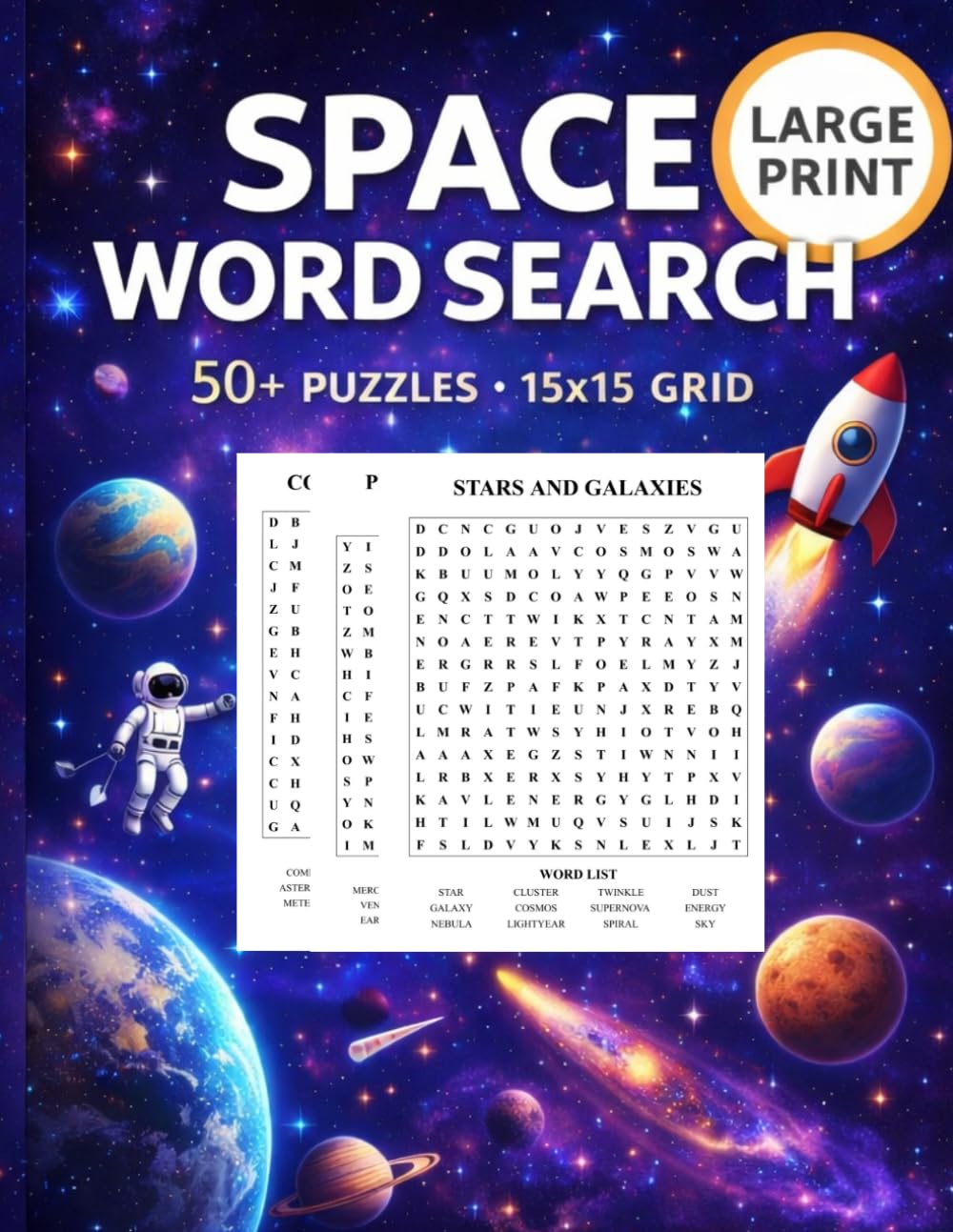 Space Word Search: 50+ Large-Print Puzzles for Relaxation & Brain Exercise
