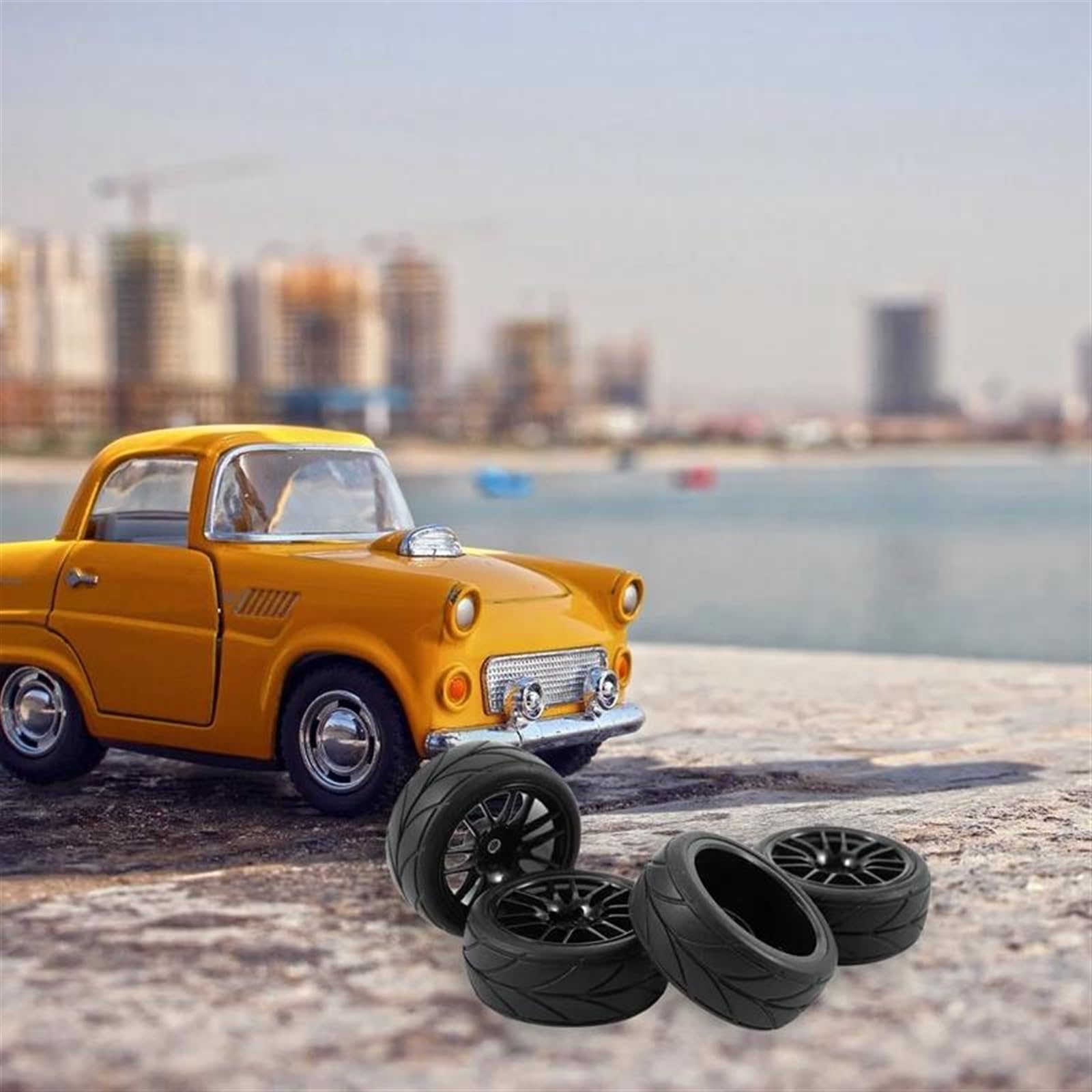 RC Pneus Jante Compatible avec Hsp pour Hpi 9068-6081 4 Pièces 1/10 Pneu en Caoutchouc Rc pour Pneus De Voiture De Course sur Jante De Roue De Route Mise À Niveau De Voiture Rc