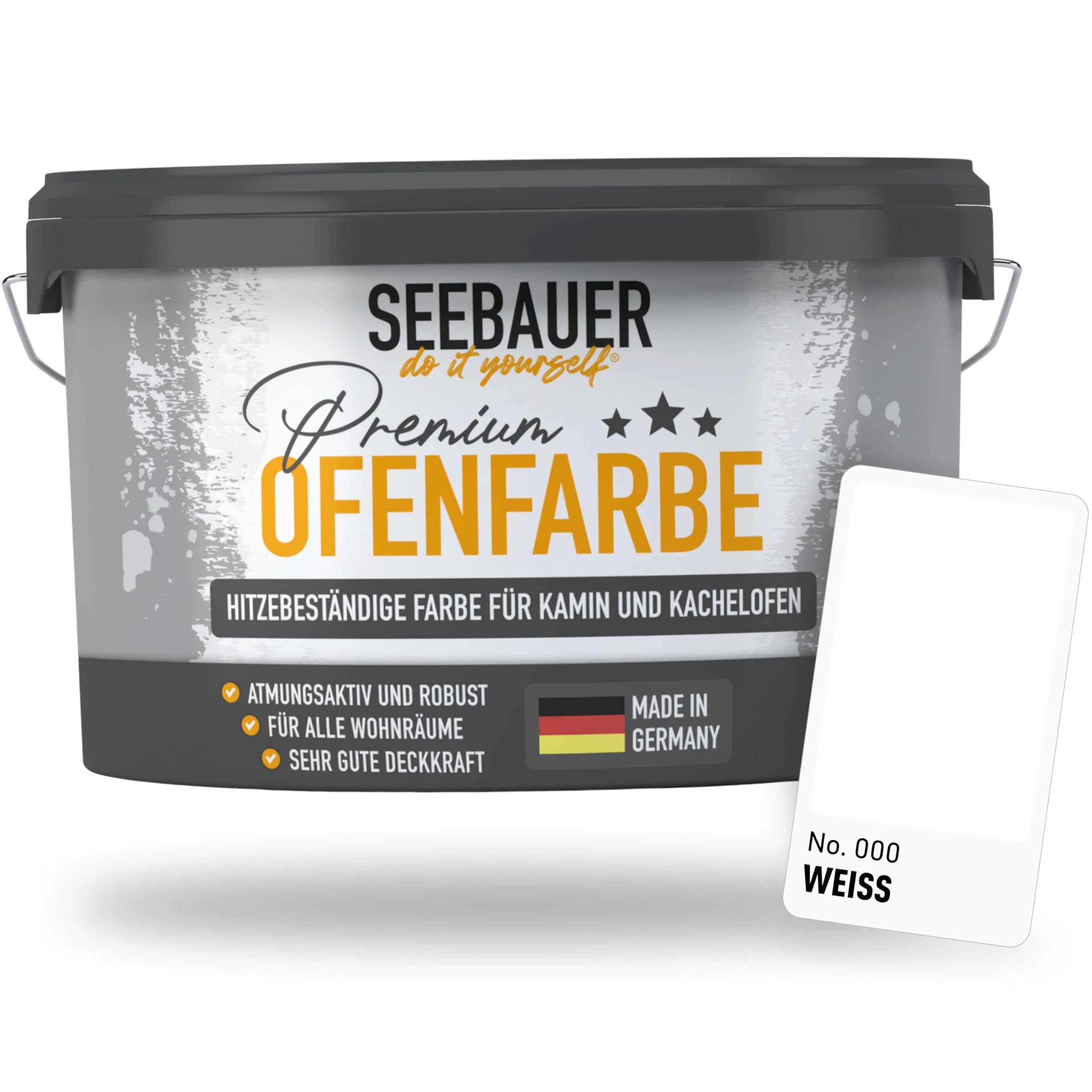 Ofenfarbe Weiß für Innen 2,5L (No. 000 Weiß) - Hitzebeständige Wandfarbe für Putz, Beton & Mauerwerk - Abwaschbare Farbe für Kamin und Kachelofen