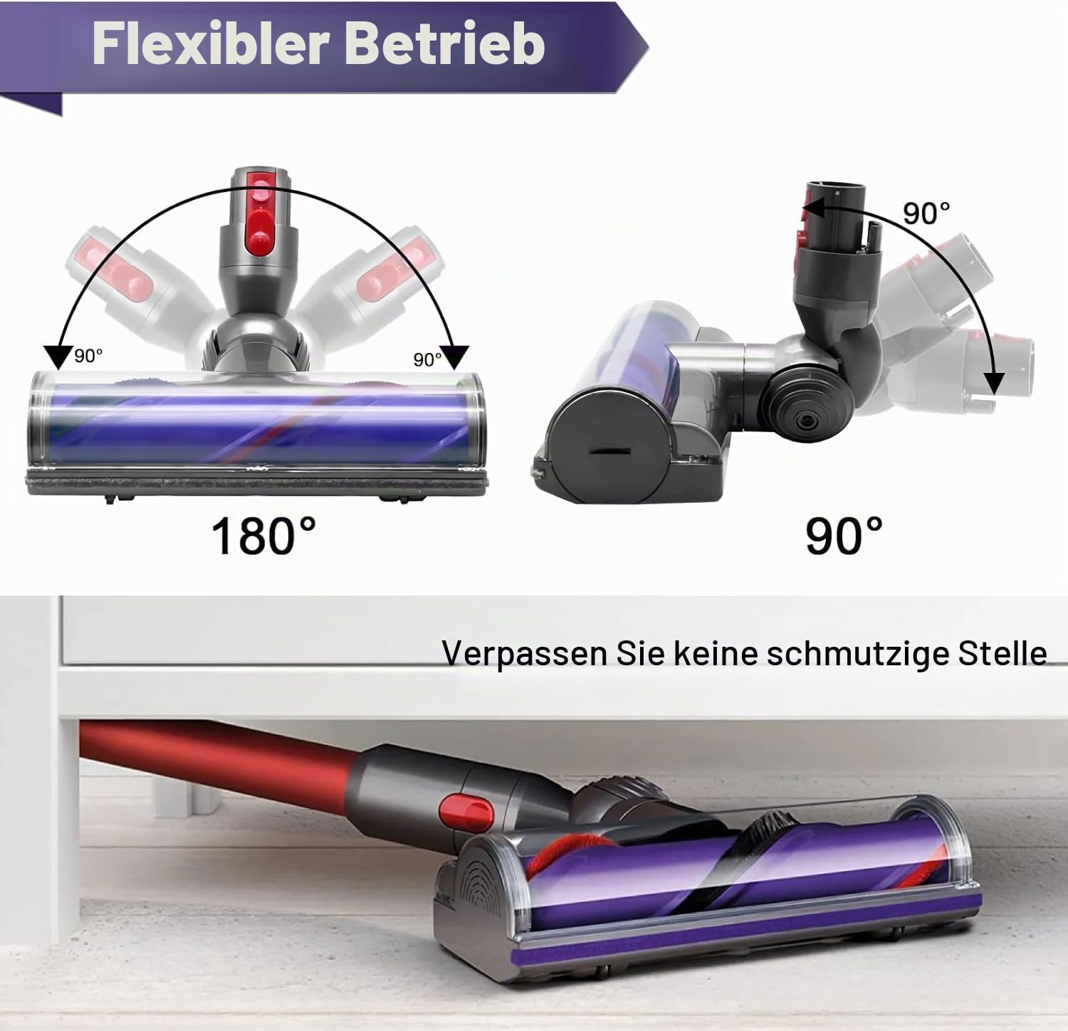 Bürste Kompatibel mit Dyson V7 V8 V10 V11 V15 Staubsauger, Ersatzteile Bürstenkopf mit Direktantrieb, Bodenbürste, Zubehör für Turbobürste mit Schnellspanner für Hartboden und Teppiche