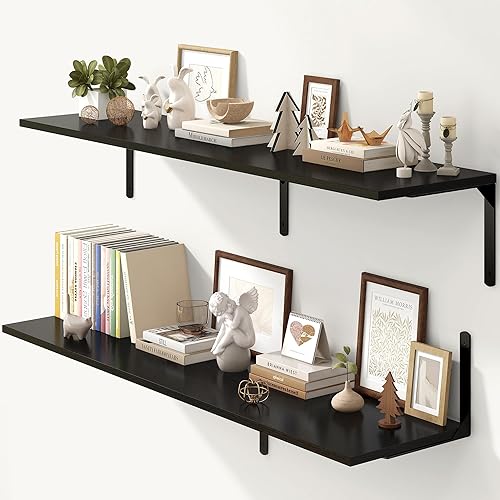 Miniatura 51 de Fun Memories Estantes flotantes para pared, estantes flotantes de 12 pulgadas de profundidad, juego de 2, estante montado en la pared con soportes