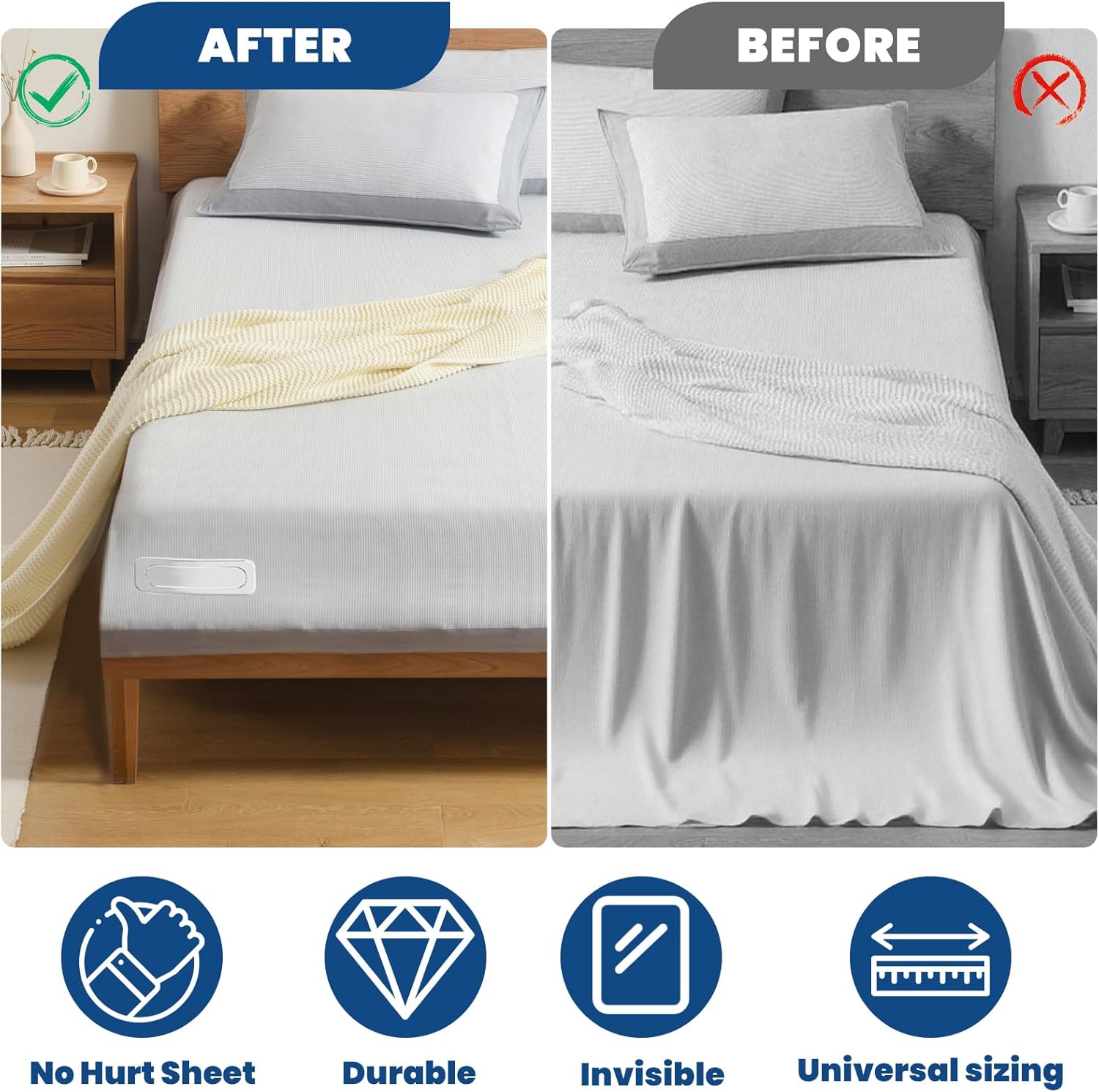 8 PCS Bed Sheet Holder,Bed Sheet Holders for Corners Free Standing Keep Fitted Sheets Firm Tight & Secure Sheet Locks Secure Lock No Slipping